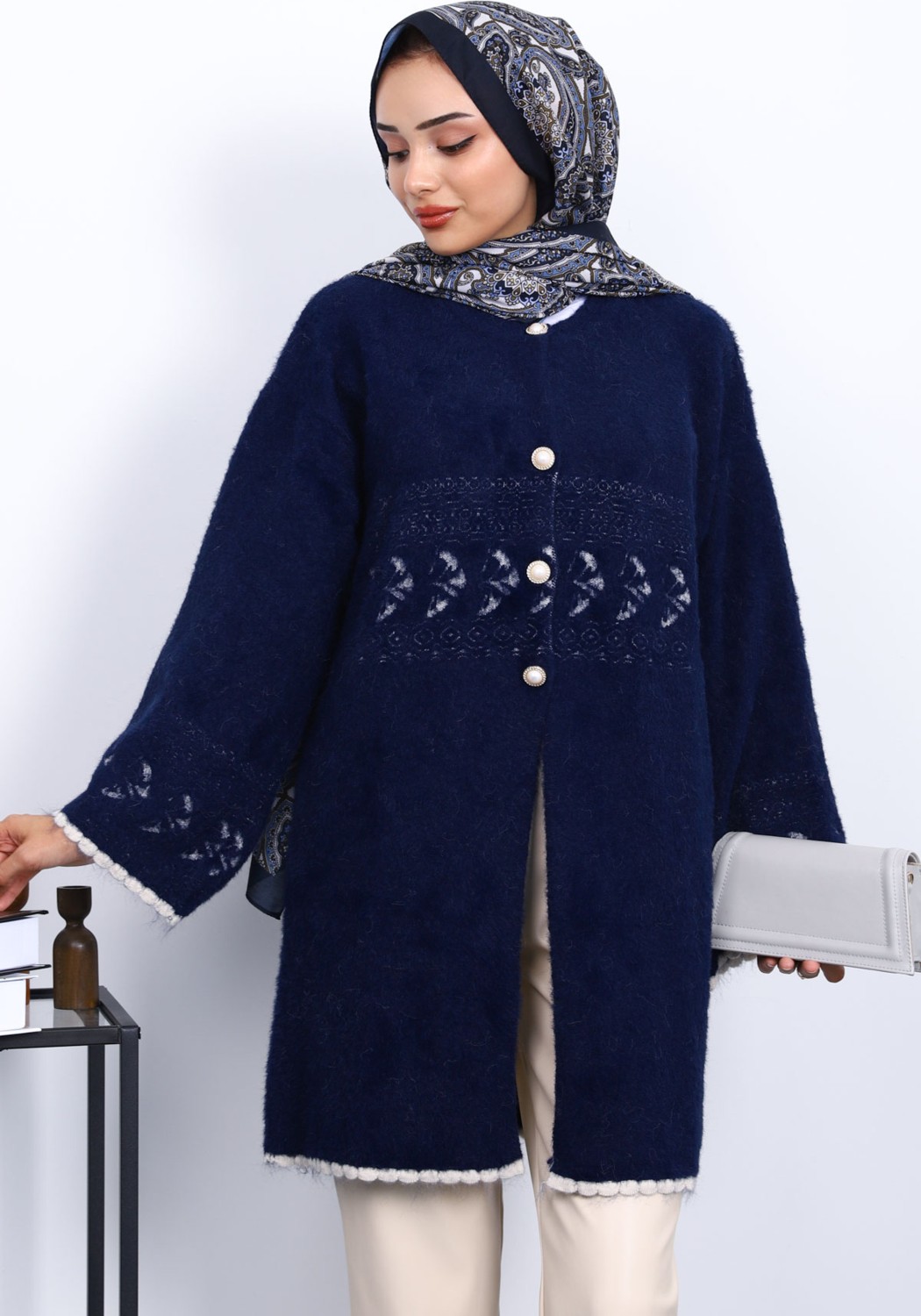 İmaj Butik Siyah Desenli Angora Yumoş Triko Hırka görsel 5