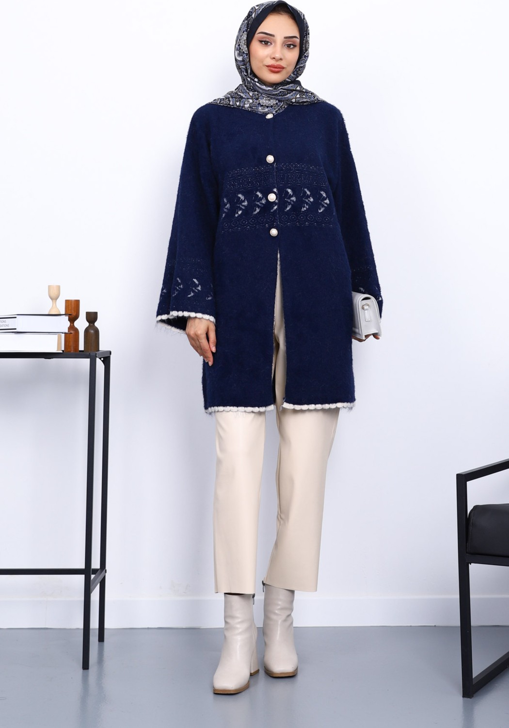 İmaj Butik Siyah Desenli Angora Yumoş Triko Hırka görsel 6