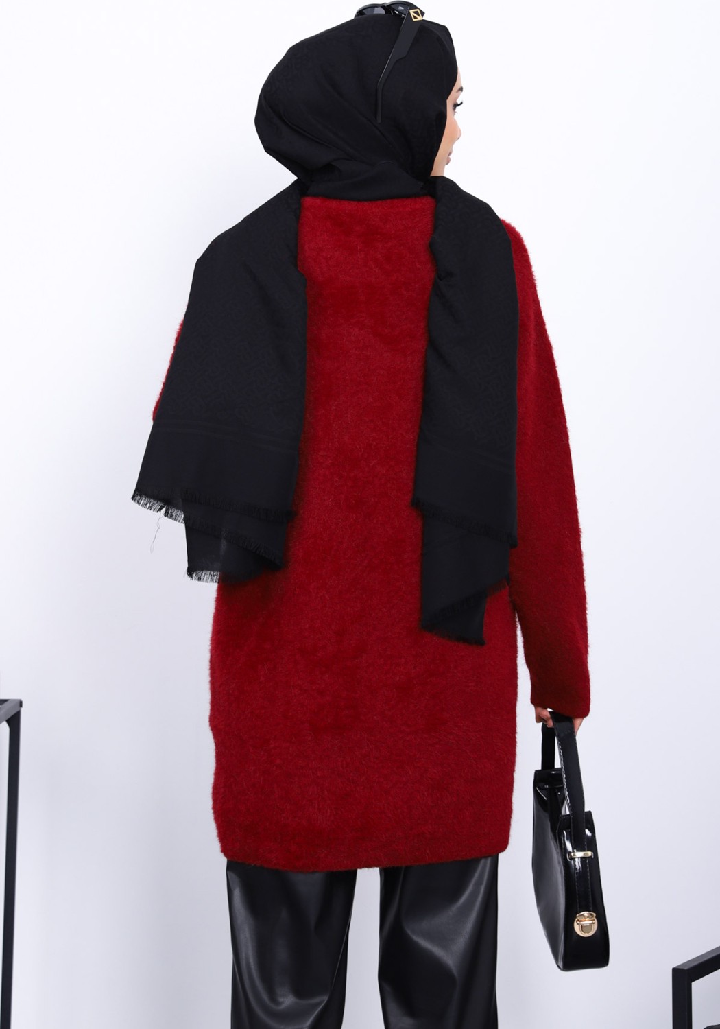 İmaj Butik Bordo Düğmeli Angora Yumoş Triko Hırka görsel 8