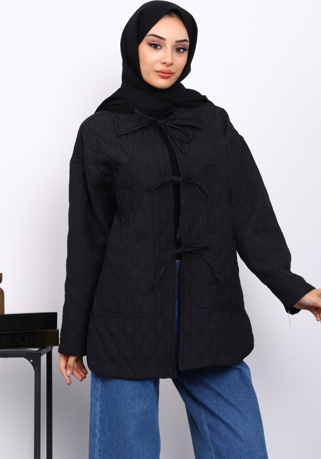 İmaj Butik Taş Yakalı Çift Cepli Kapitone Ceket