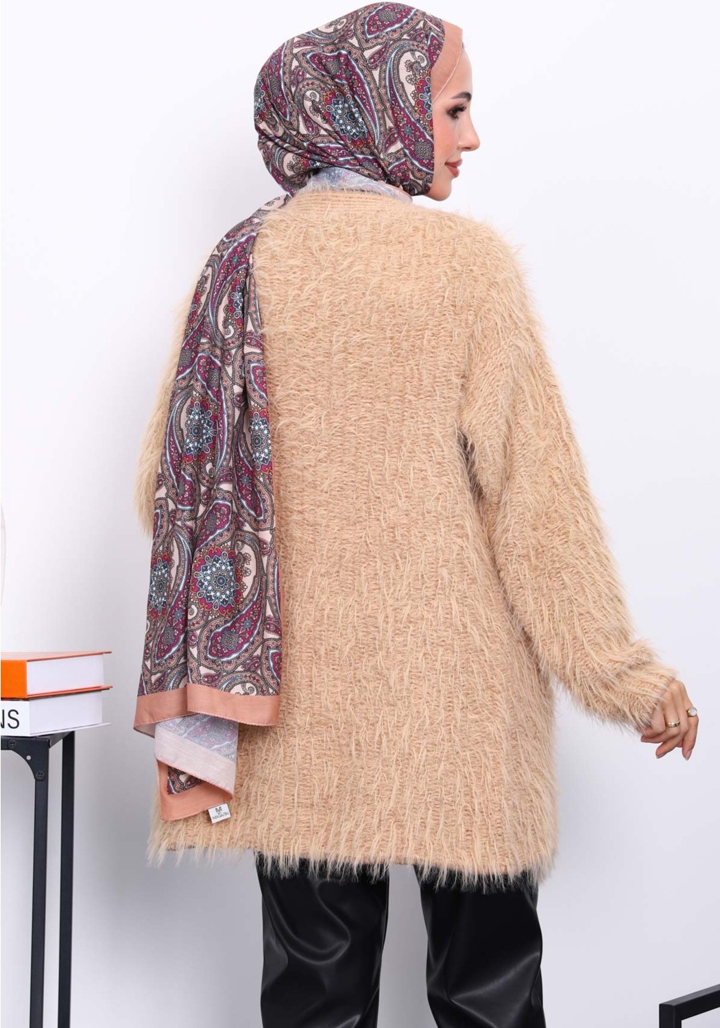 İmaj Butik Siyah Uzun Angora Yumoş Triko Hırka görsel 4