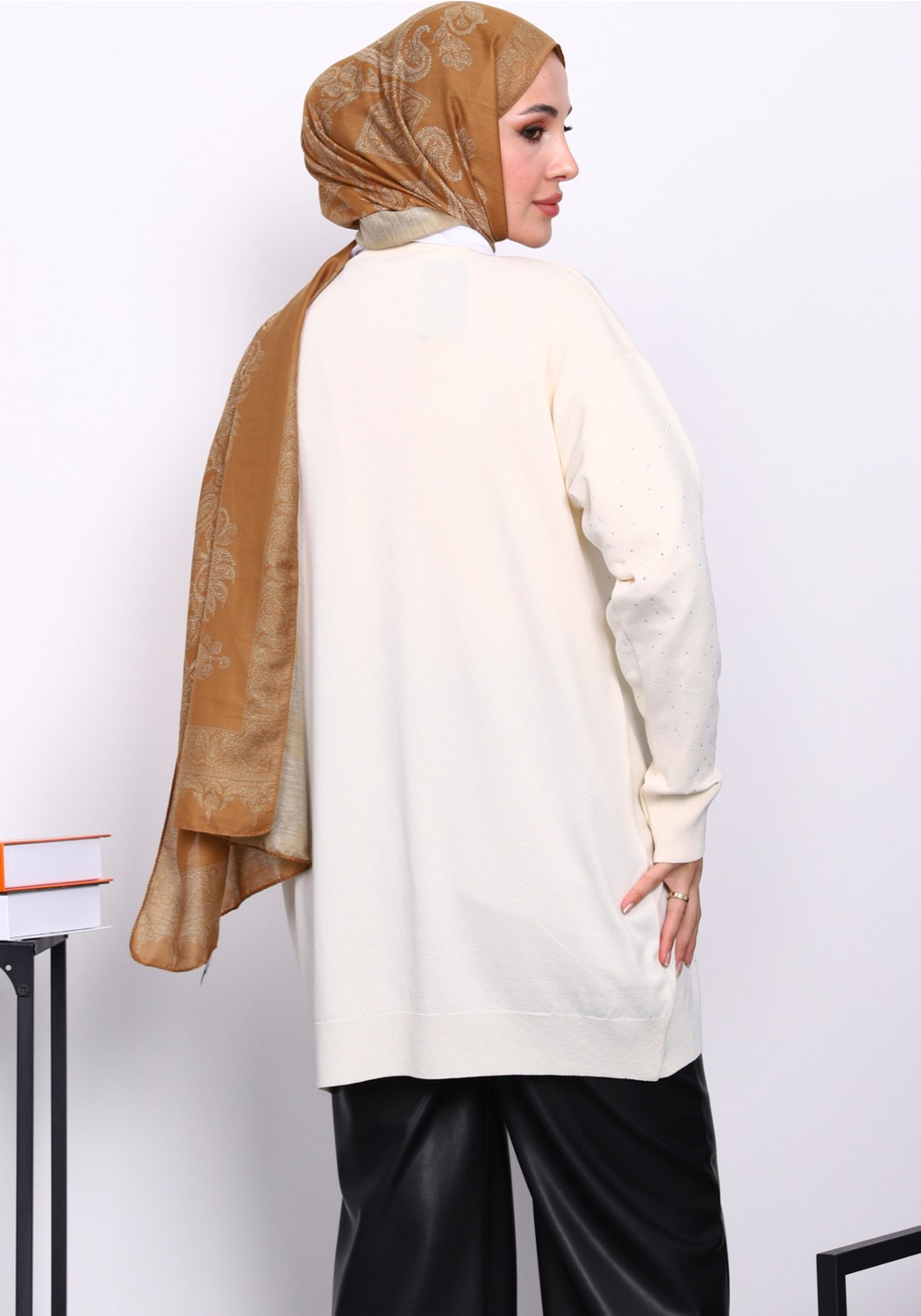 İmaj Butik Bordo Soğuk İplik Taşlı Triko Hırka görsel 8