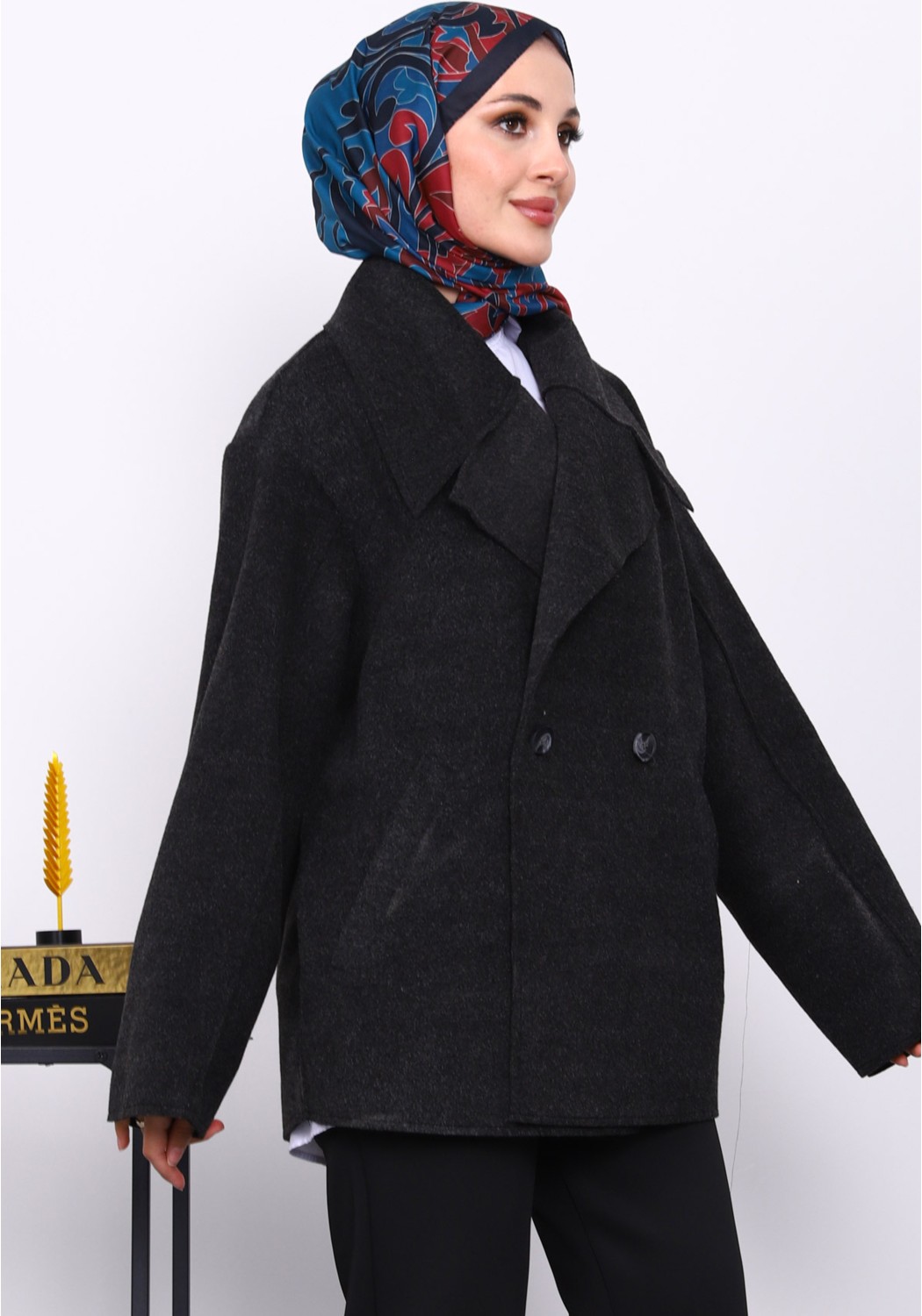 İmaj Butik Bej Çift Cepli Düğmeli Kaşe Ceket görsel 7