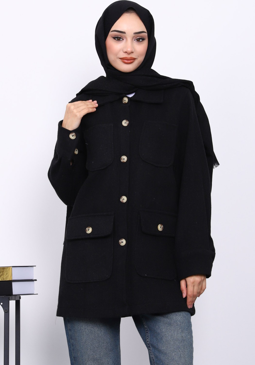İmaj Butik Füme Cepli Düğmeli Kaşe Ceket görsel 5