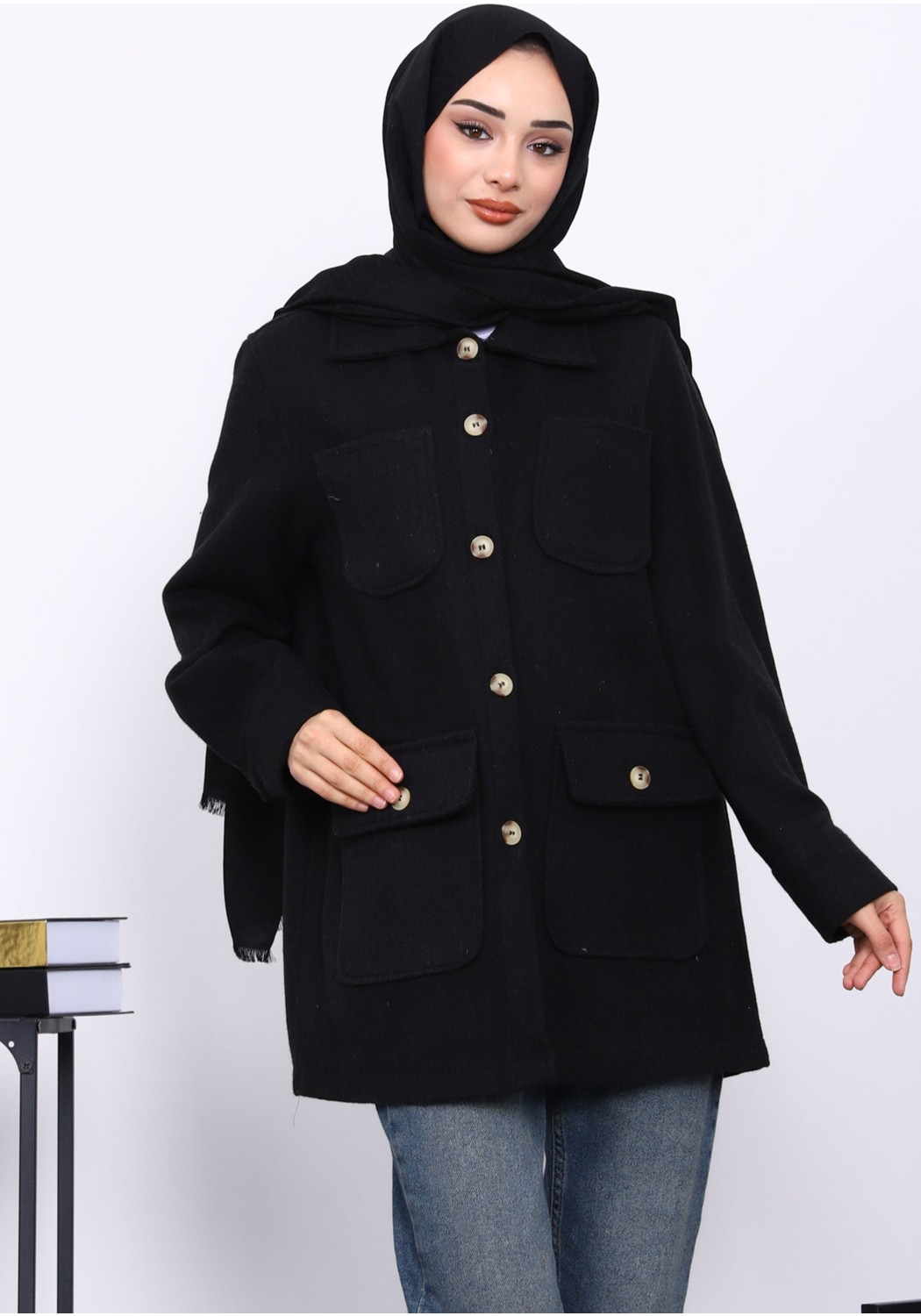 İmaj Butik Füme Cepli Düğmeli Kaşe Ceket görsel 7