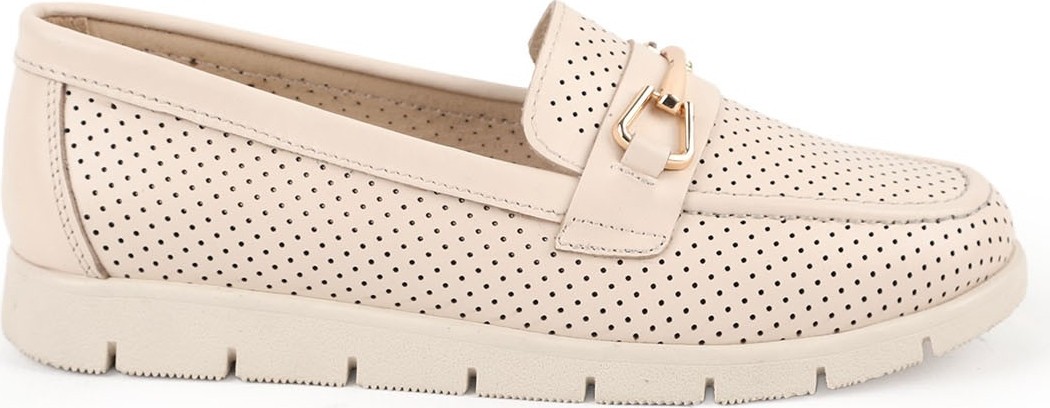 Libero L076.2500-1 Hakiki Deri Lazer Delikli Gold Tokalı Kalın Tırtıklı Eva Taban Kadın Comfort Loafer görsel 6