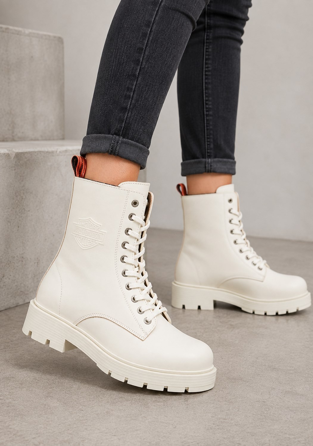 Harley Davidson Harley-Davidson Cree Kadın Bot, Hakiki Deri, Kauçuk Taban, Siyah Deri / Off White Deri, Günlük & Outdoor Kullanım görsel 8