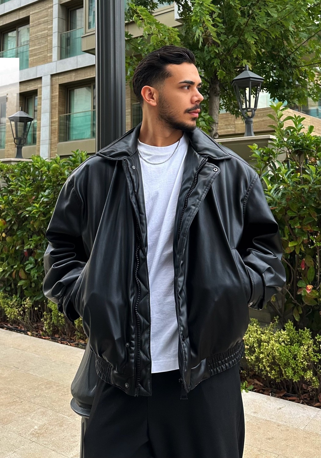 Çerme Vintage Erkek Oversize Siyah Deri Ceket