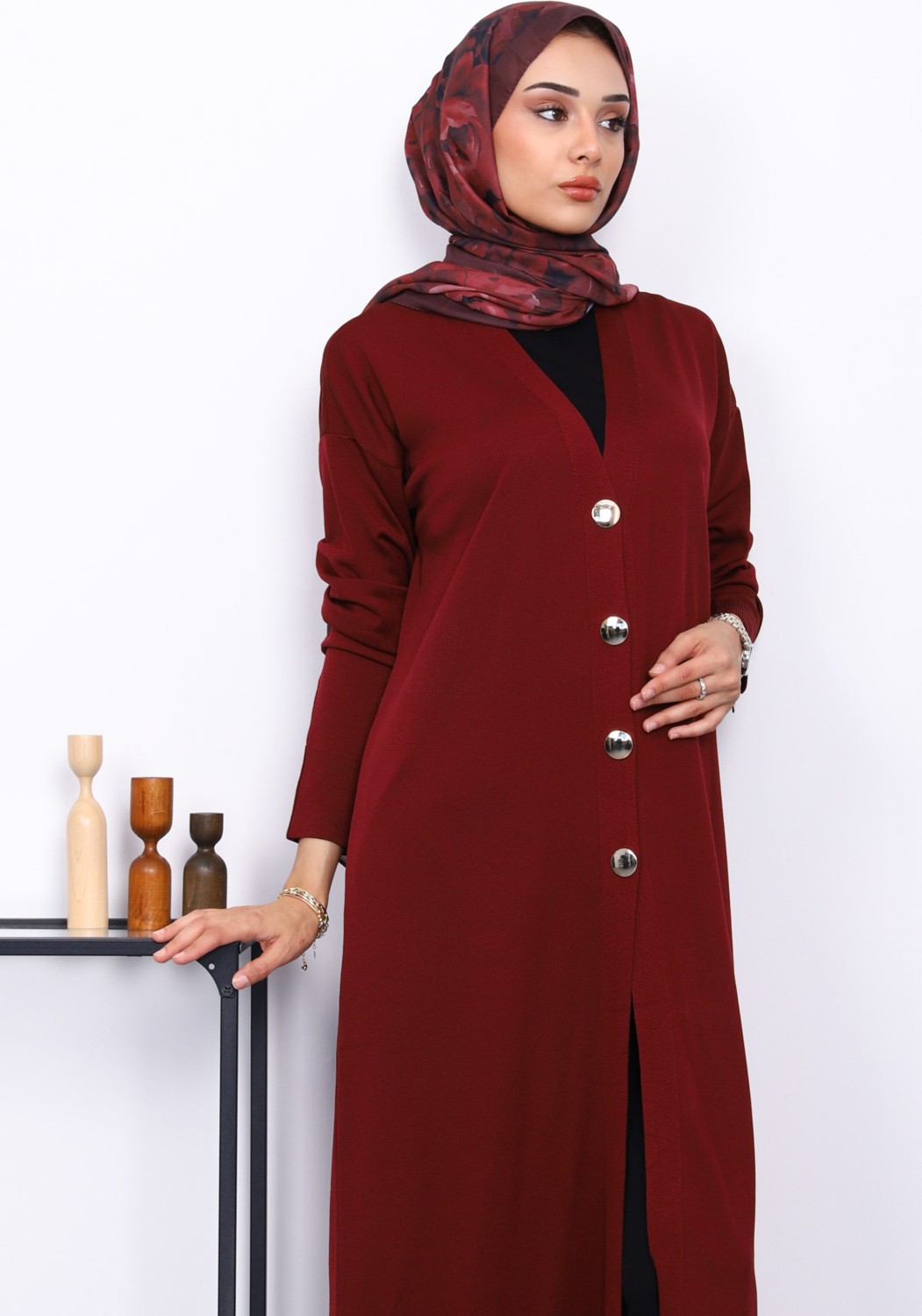 İmaj Butik Bordo V Yaka Merserize Hırka görsel 3