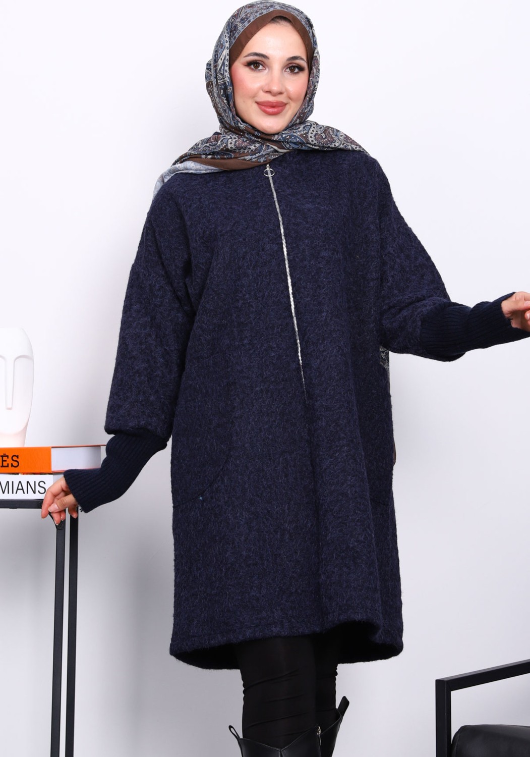 İmaj Butik Lacivert Fermuarlı Yün Kaşe Kaban görsel 2