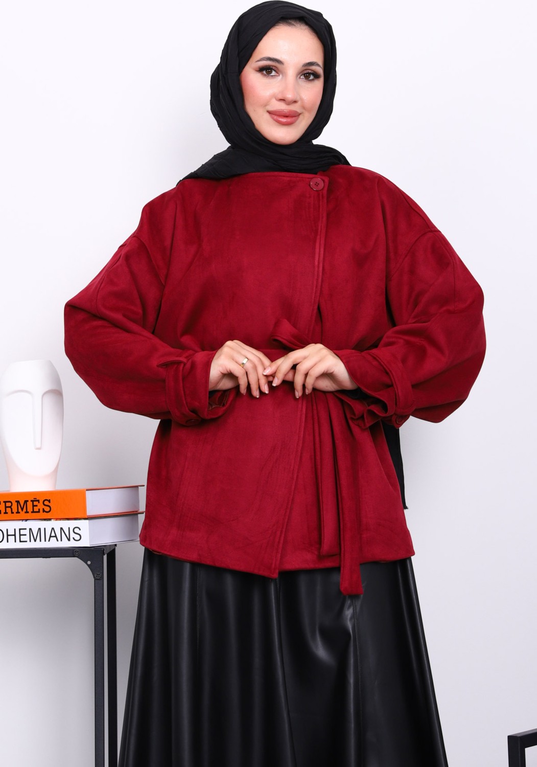 İmaj Butik Vizon Kol Apoletli Astarlı Süet Ceket