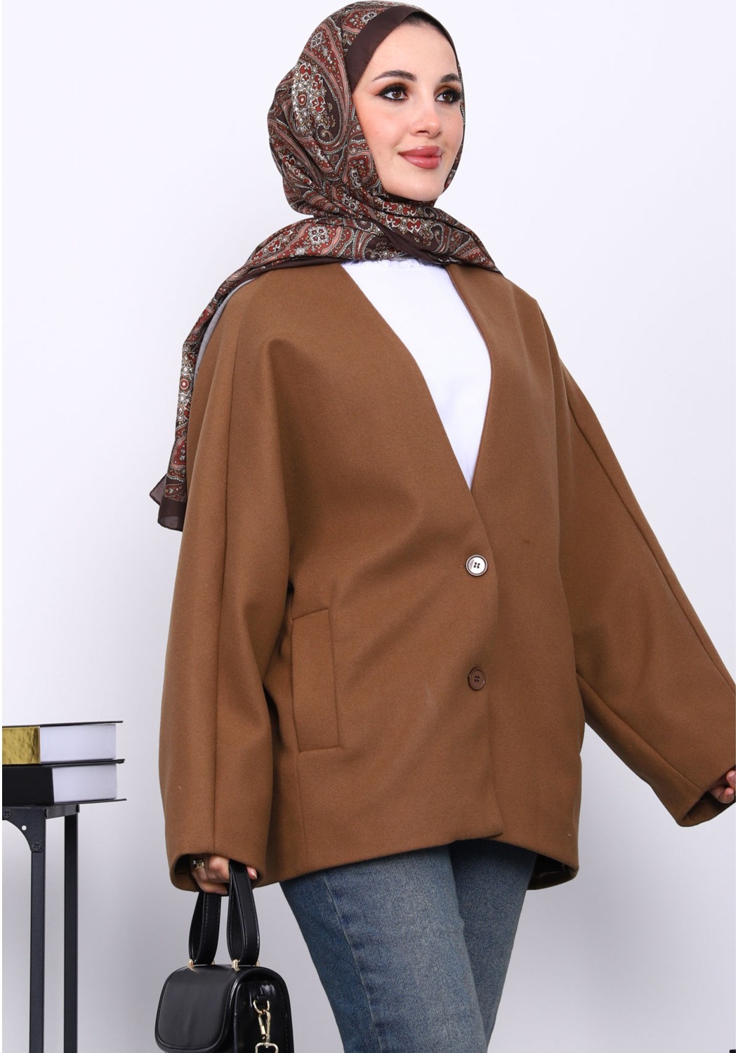 İmaj Butik Vizon Düğme Detaylı Astarlı Kaşe Ceket görsel 3