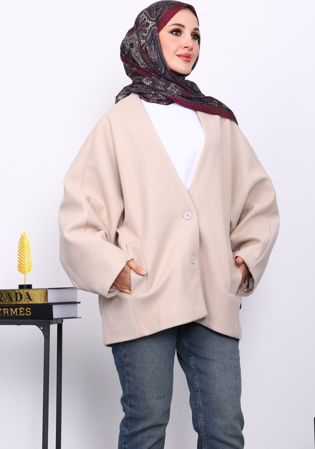 İmaj Butik Vizon Düğme Detaylı Astarlı Kaşe Ceket görsel 7