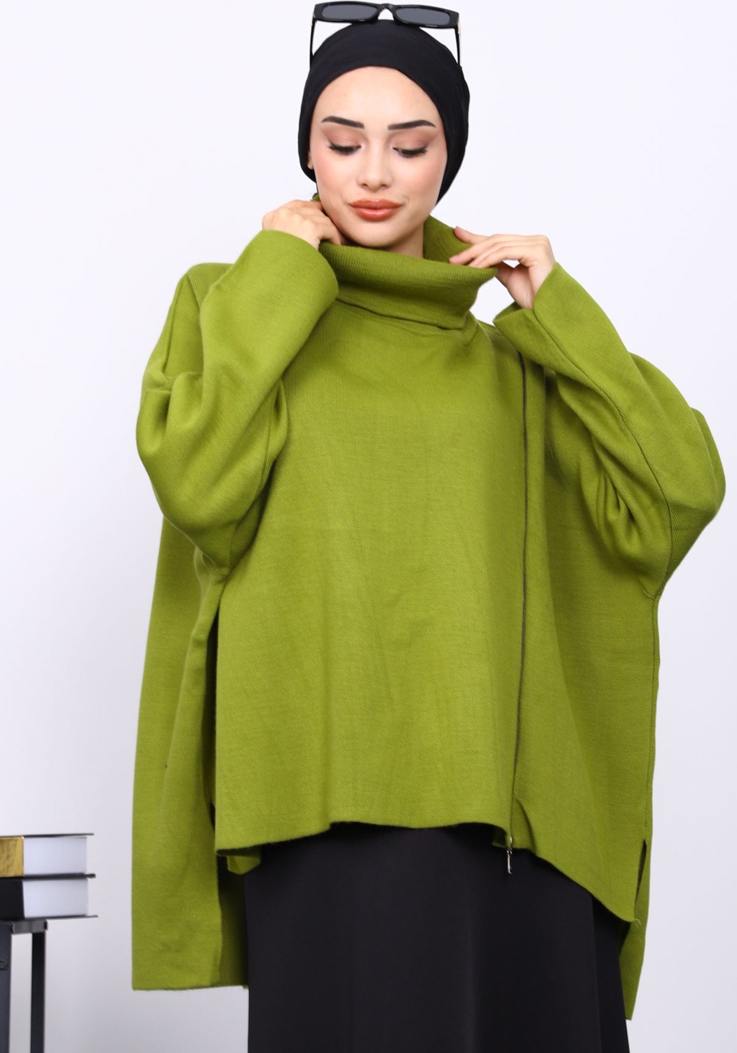İmaj Butik Yeşil Balıkçı Yaka Fermuarlı Triko Tunik görsel 7