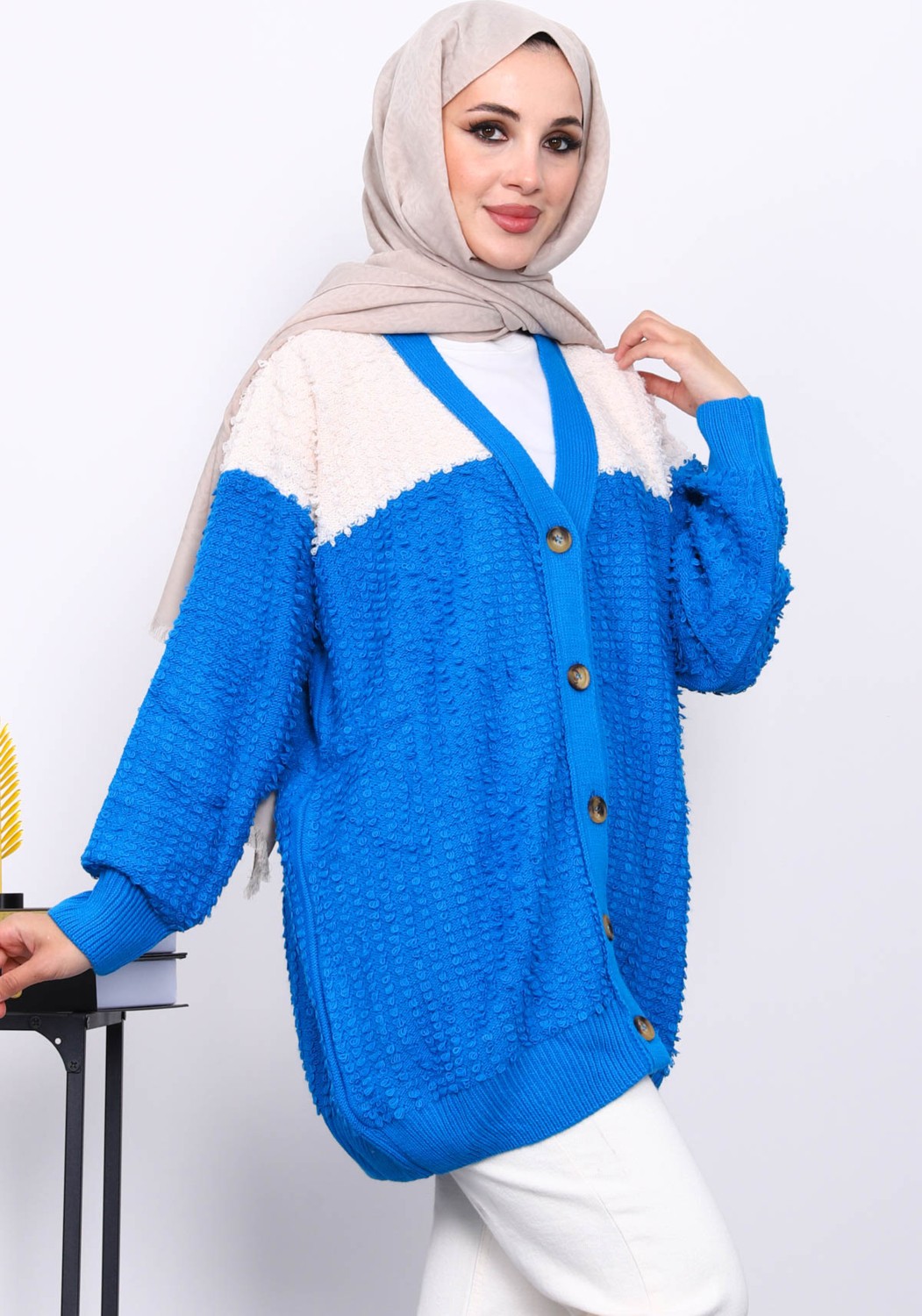 İmaj Butik Lacivert V Yaka Düğmeli Triko Hırka