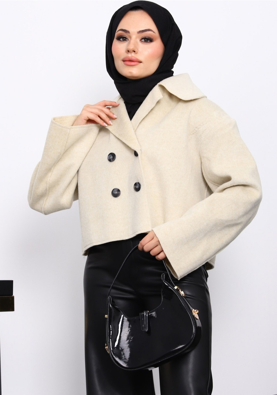 İmaj Butik Sarı Kısa Düğmeli Kaşe Ceket görsel 3