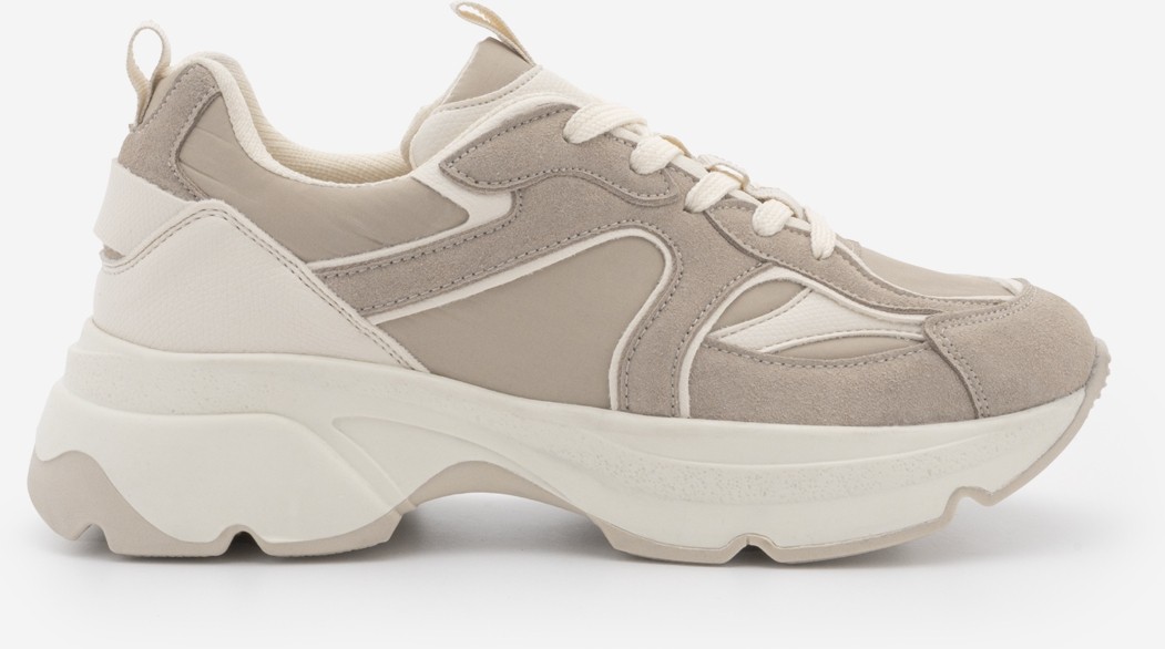 Marjin Kadın Sneaker Yüksek Kalın Taban Çok Parçalı Bağcıklı Spor Ayakkabı Merita Bej Süet görsel 3
