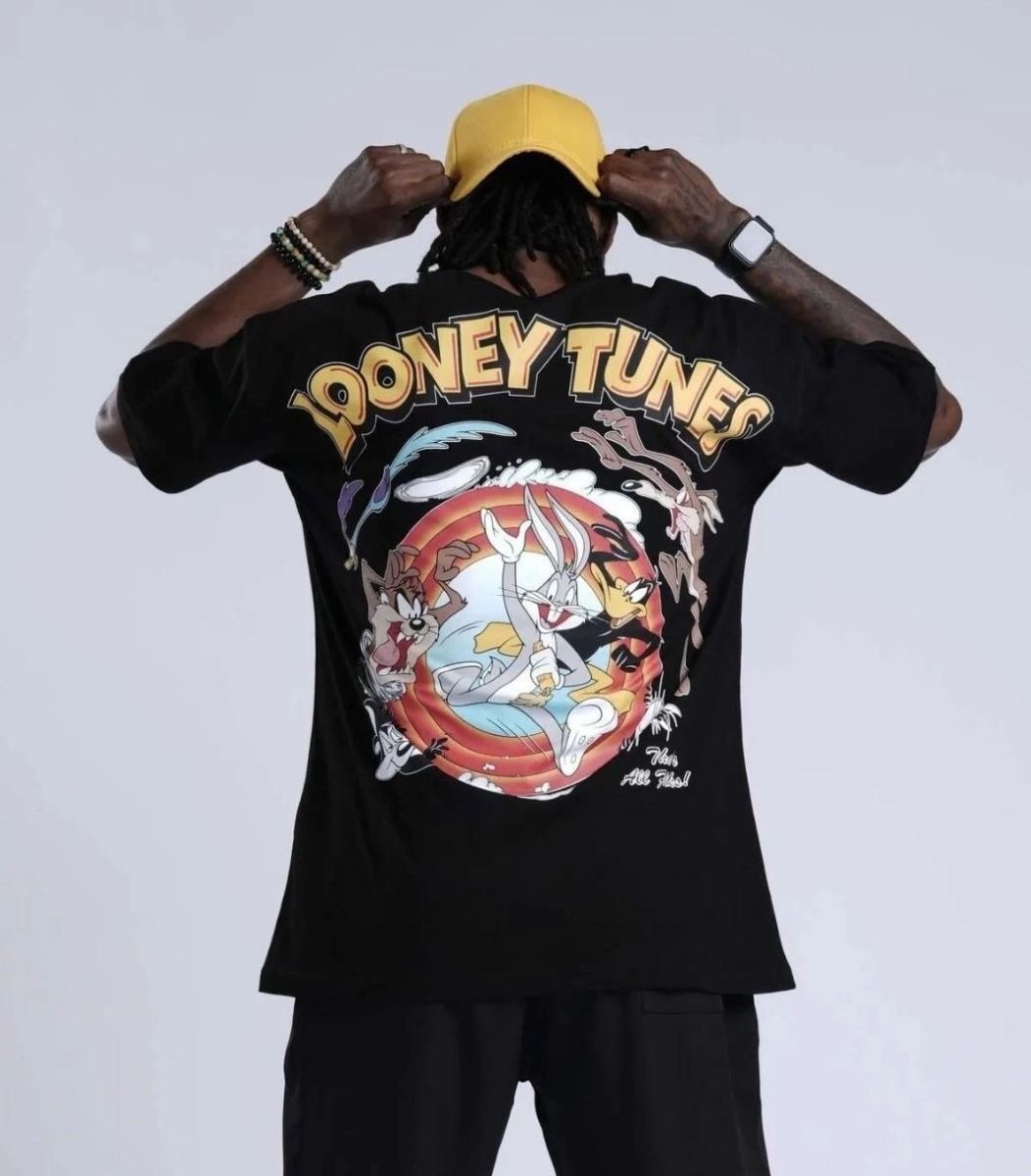 Fantastik Store Erkek Kısa Kol Yazlık Tişört Bisiklet Yaka Baskılı Oversize T-Shirt - Siyah görsel 3
