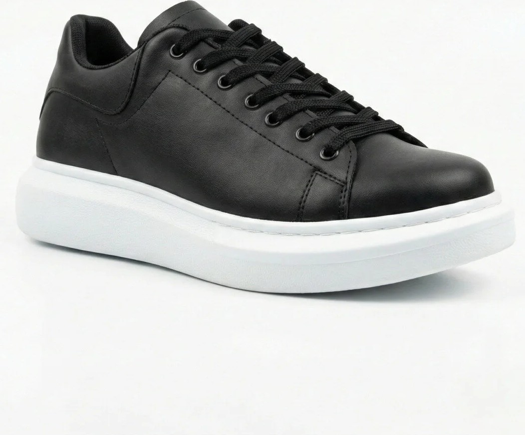 Beskar Tam Siyah Boa Desenli Deri Erkek Sneaker - Siyah Tabanlı Hafif Yapı Spor Ayakkabı BA0547
