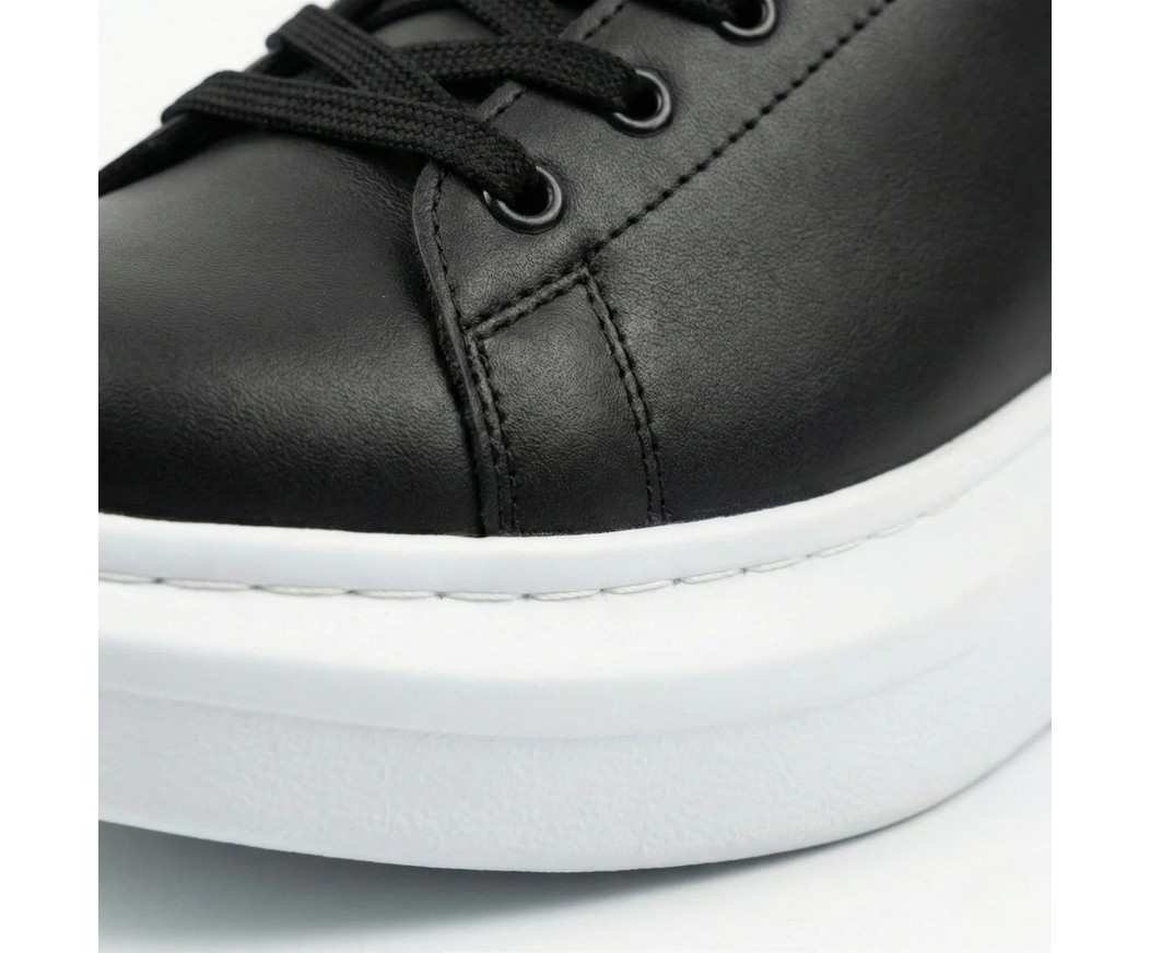 Beskar Tam Siyah Boa Desenli Deri Erkek Sneaker - Siyah Tabanlı Hafif Yapı Spor Ayakkabı BA0547 görsel 6