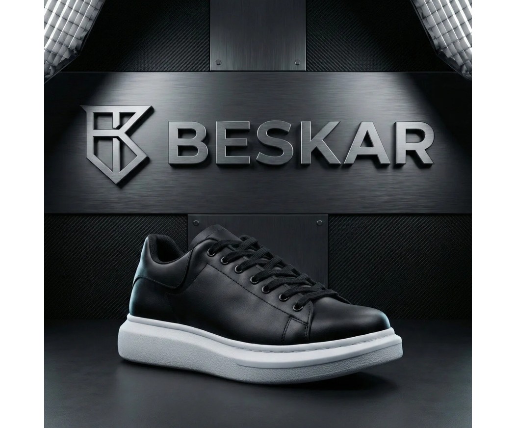 Beskar Tam Siyah Boa Desenli Deri Erkek Sneaker - Siyah Tabanlı Hafif Yapı Spor Ayakkabı BA0547 görsel 7