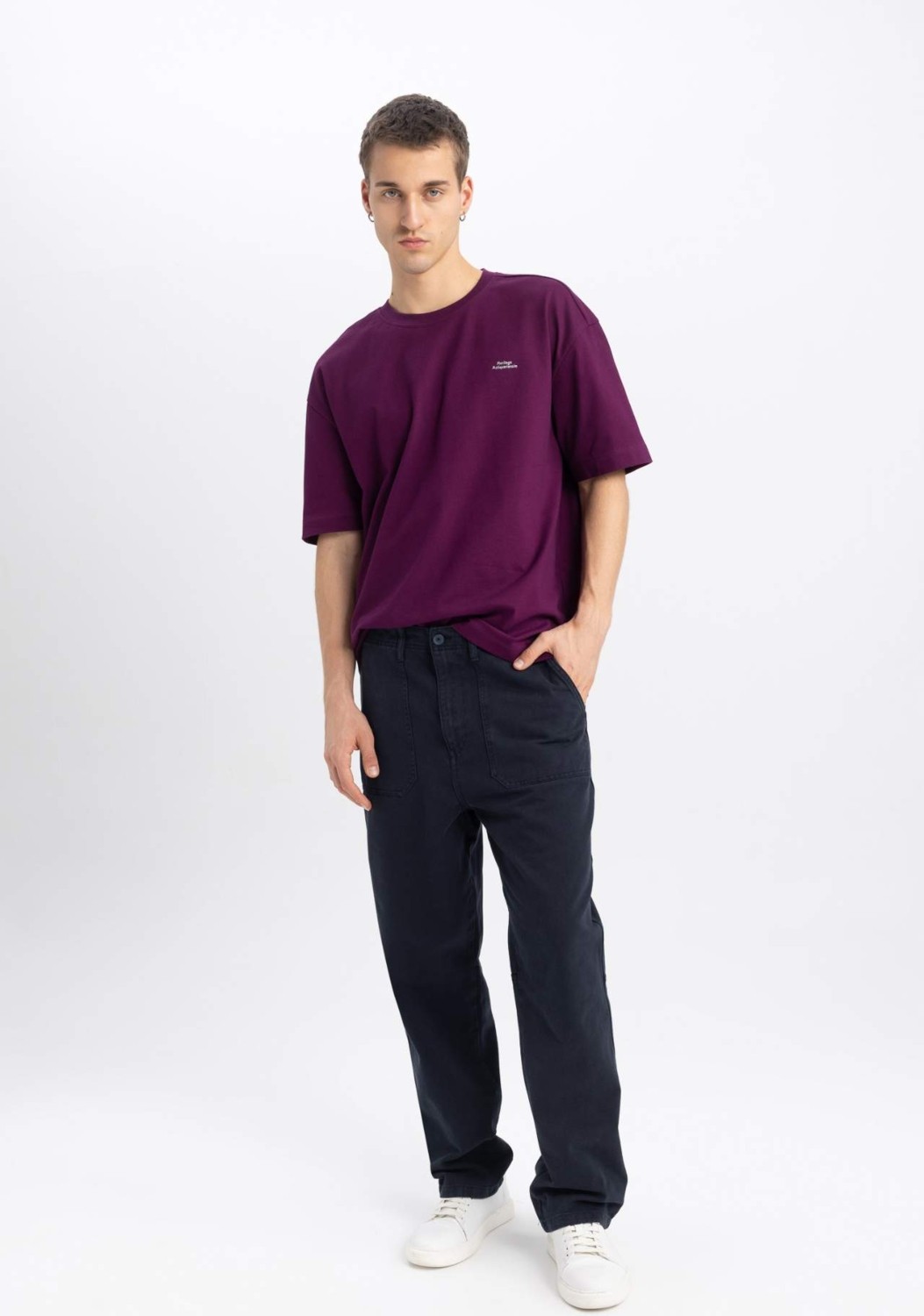 DeFacto Gabardin Pantolon Baggy Fit Bol Rahat Kesim Cepli Düz Paça B4762AX24SP görsel 6