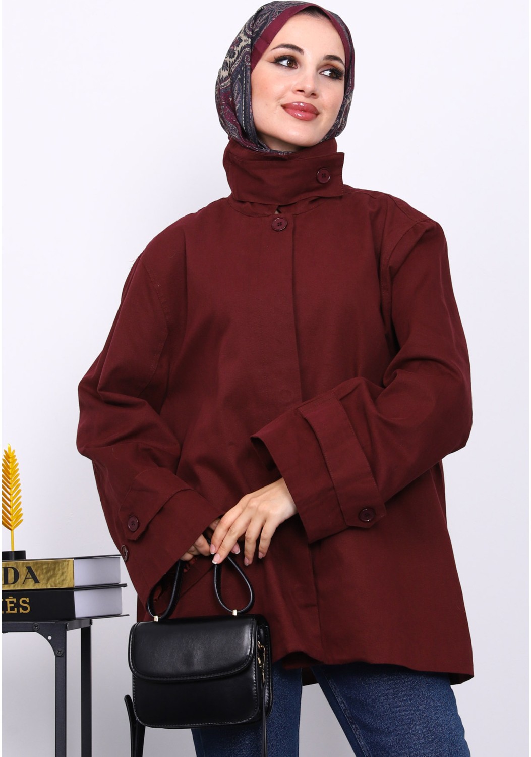 İmaj Butik Haki Düğmeli Astarlı Gabardin Ceket görsel 3