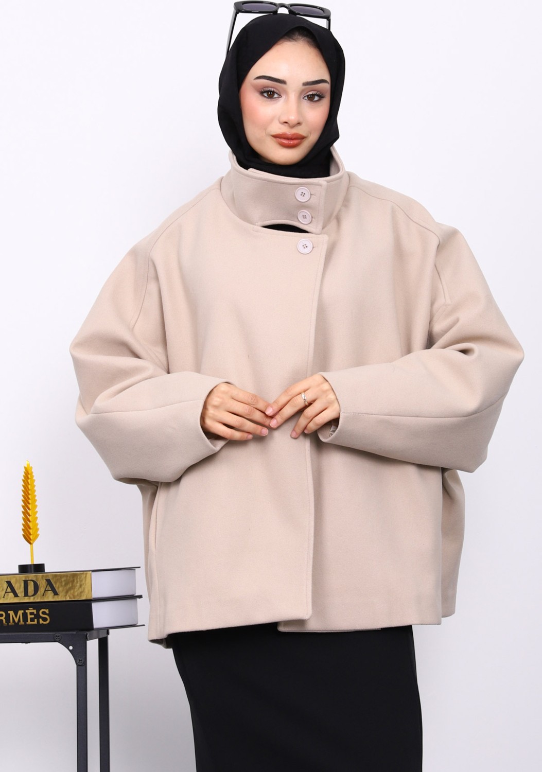 İmaj Butik Kahverengi Cepli Oversize Kaşe Kaban