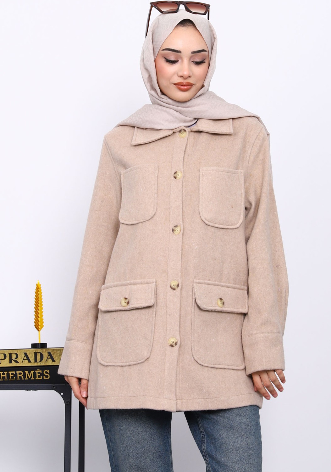 İmaj Butik Füme Cepli Düğmeli Kaşe Ceket