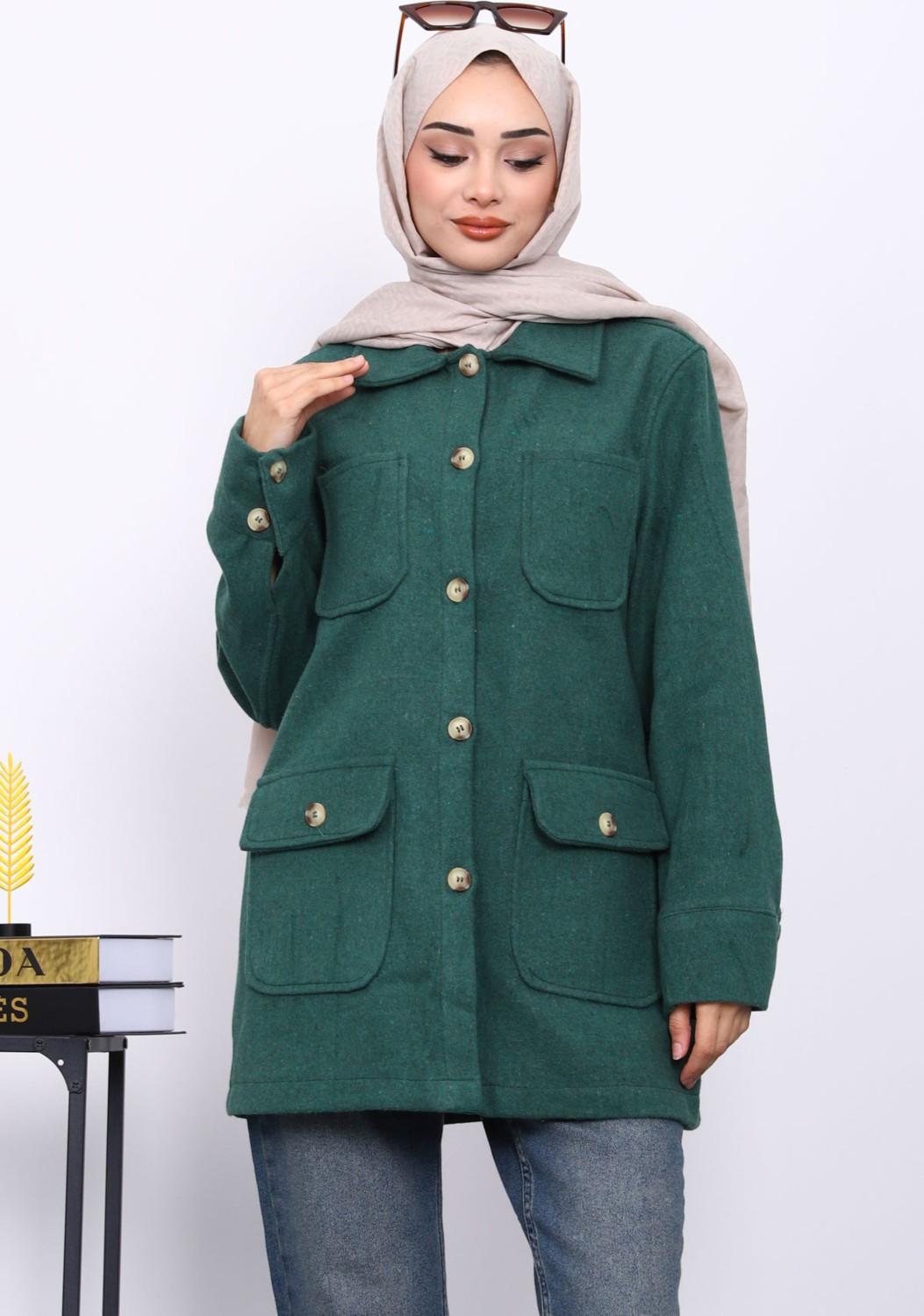 İmaj Butik Füme Cepli Düğmeli Kaşe Ceket
