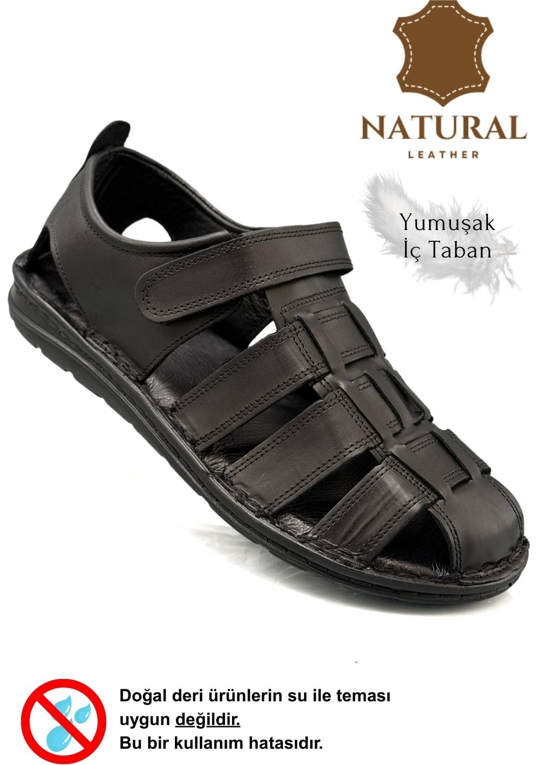 Sermoda %100 Hakiki Deri Burnu Kapalı Erkek Sandalet Lacivert görsel 3