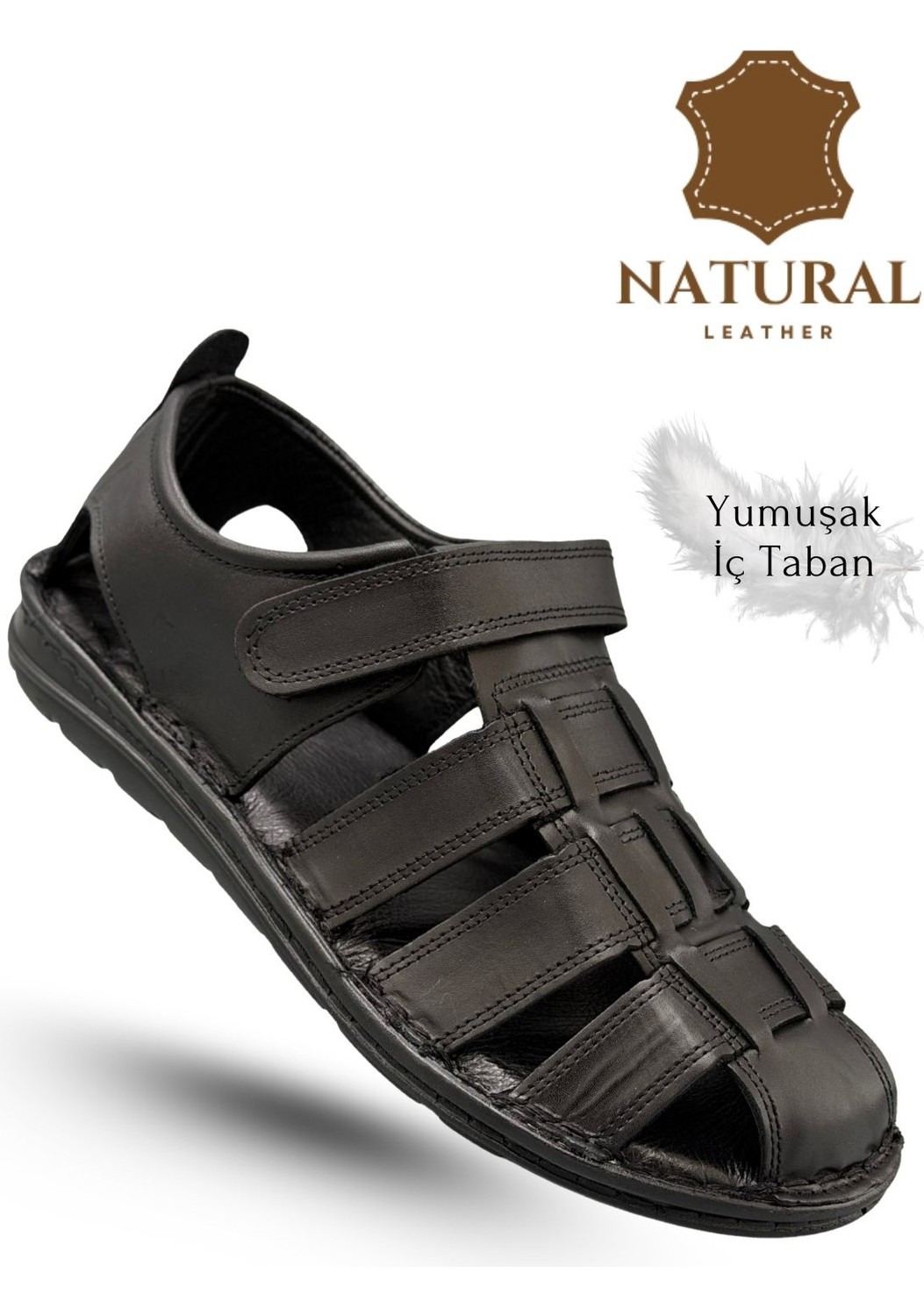 Sermoda %100 Hakiki Deri Burnu Kapalı Erkek Sandalet Lacivert görsel 4