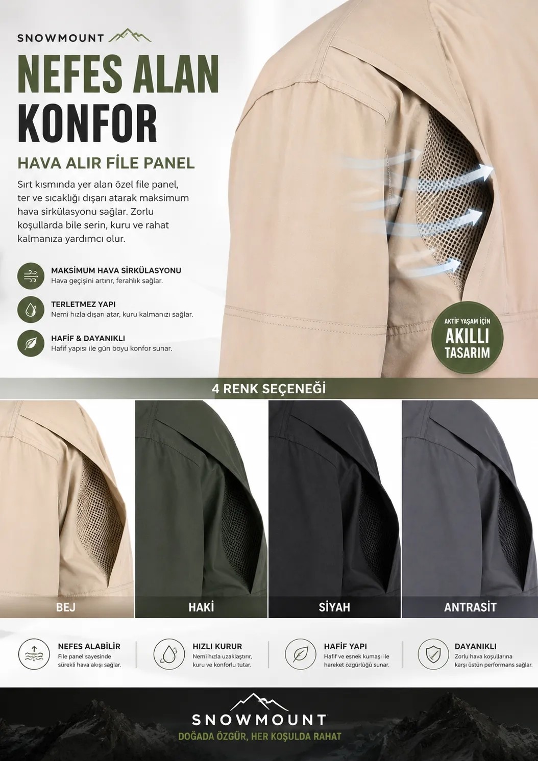 Snowmount Outdoor Erkek Mevsimlik Antrasit Renk Likralı Taktikal Gömlek görsel 7