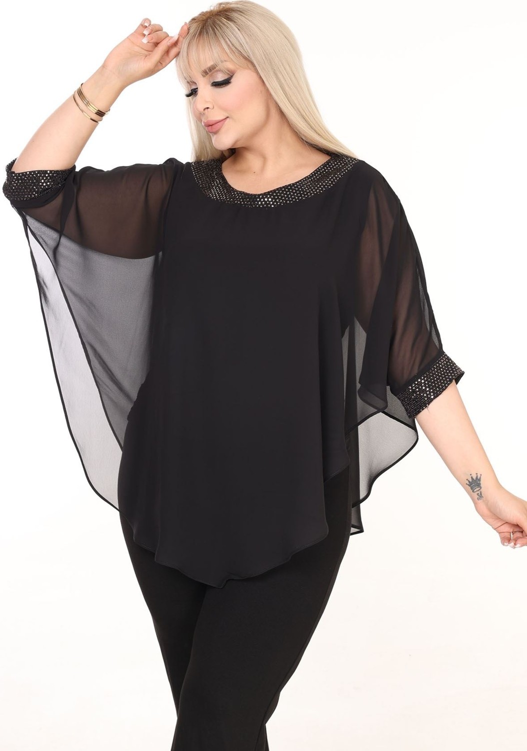 Modayız Büyük Beden Siyah Trend Bluz 26B-2594 görsel 3