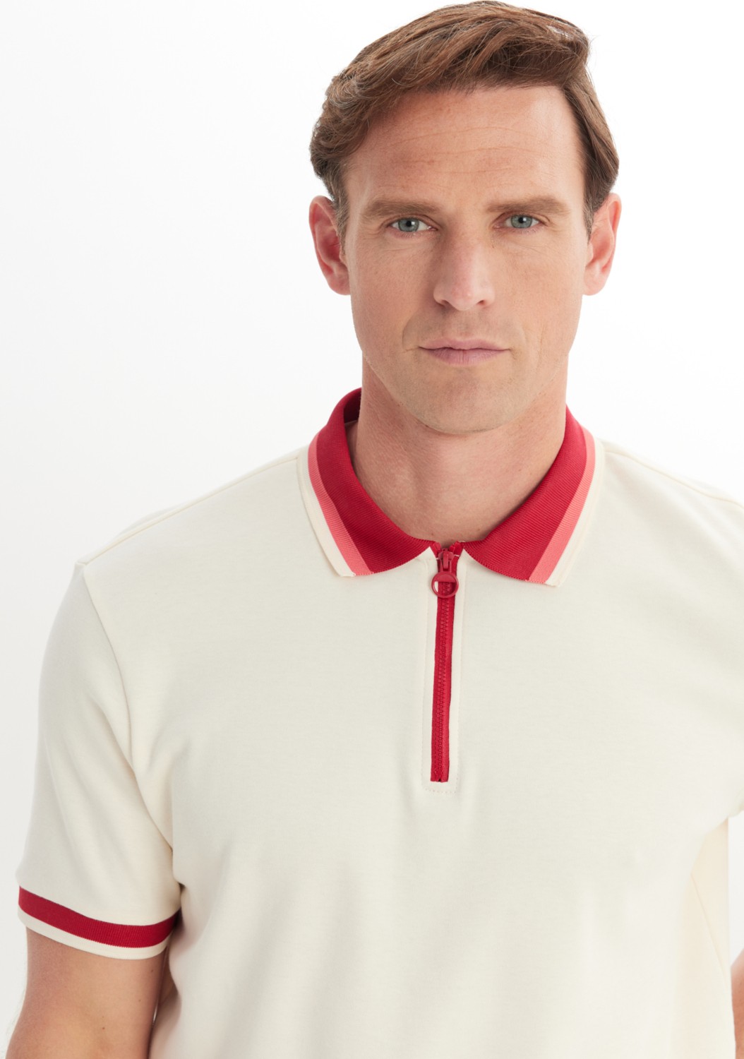 Altınyıldız Classics Erkek Ekru Bordo Regular Fit Rahat Kesim Polo Yaka %100 Pamuk Tişört görsel 4