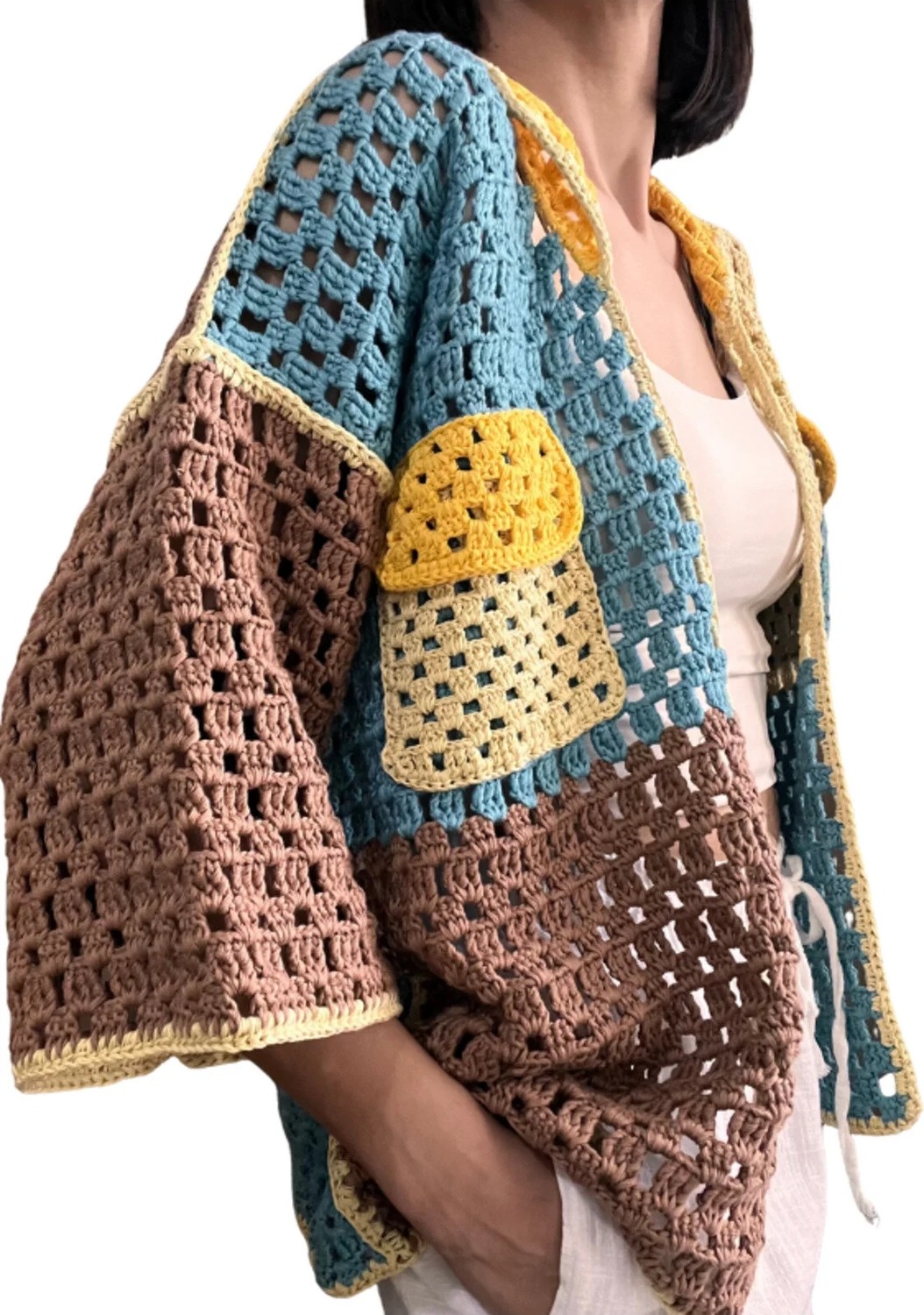 Hobilanka El Yapımı Bambu Koton Çok Renkli Oversize Hırka