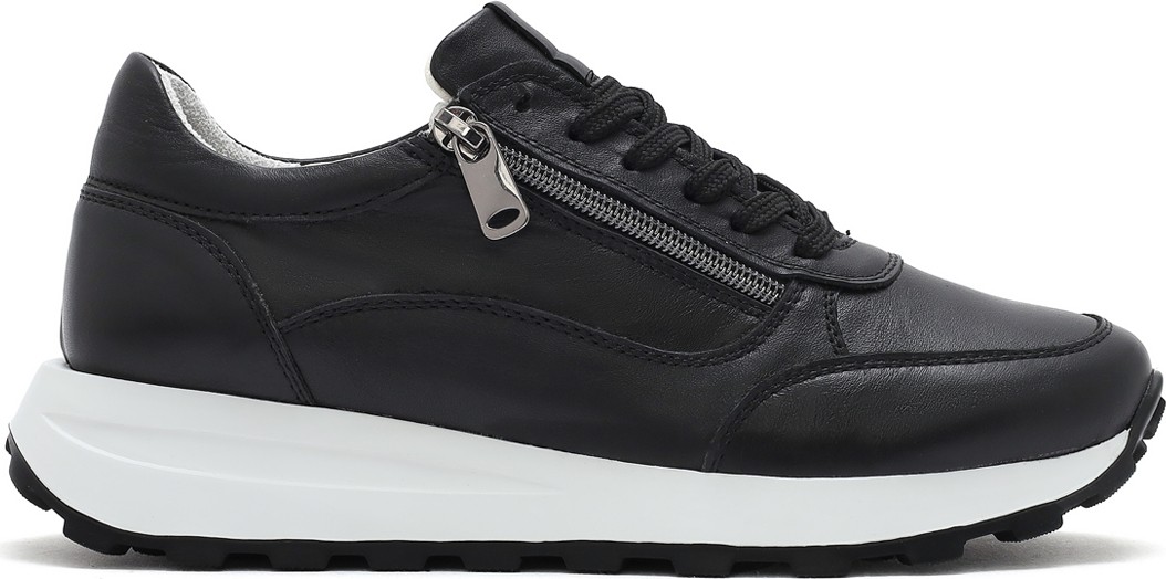 Derimod Kadın Siyah Bağcıklı Yandan Fermuarlı Deri Sneaker 26PFD370218