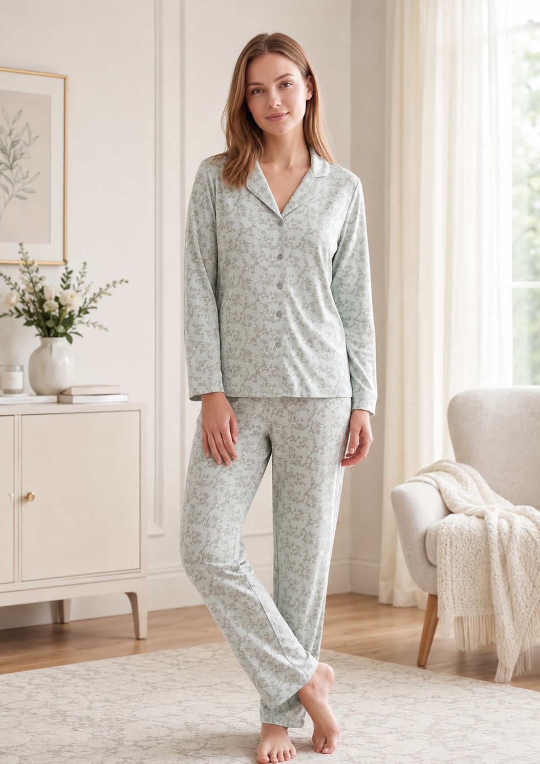 Flz Kadın Kışlık Viskon Pijama Takımı M L Xl Xxl | Uzun Kollu Boydan Düğmeli Şık Ev Giyim 89-164
