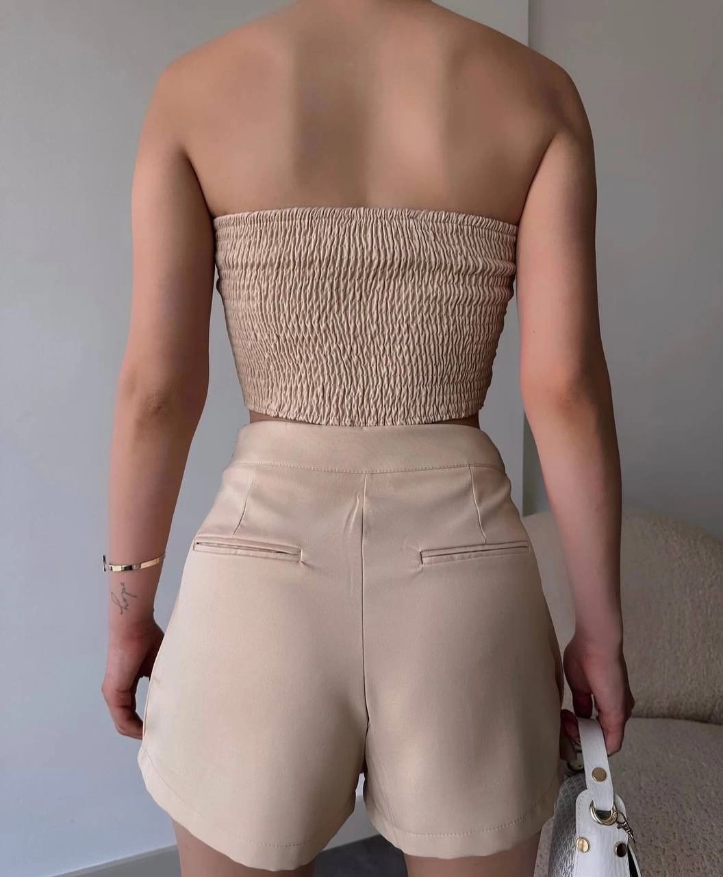 Ronanna Arkadan Büzgülü Esnek Büstiyer Bej görsel 2