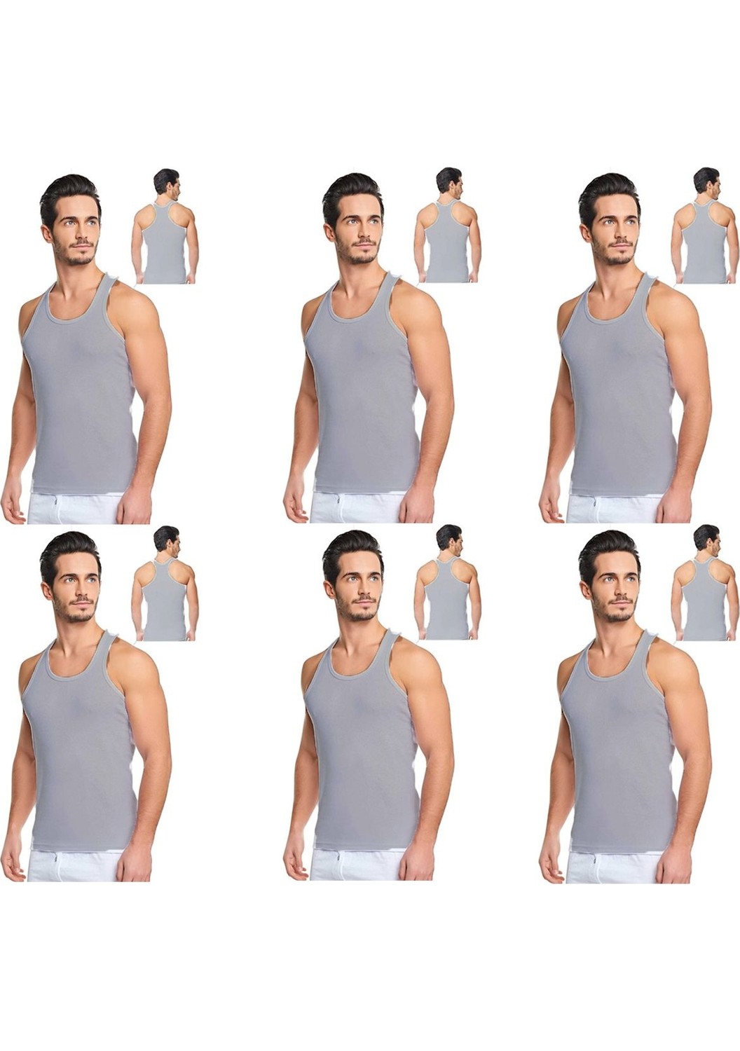 Belifanti Collection Erkek Pamuklu 6'lı Siyah Sporcu Atlet ve 6'lı Gri Boxer 12 Parça Set görsel 7