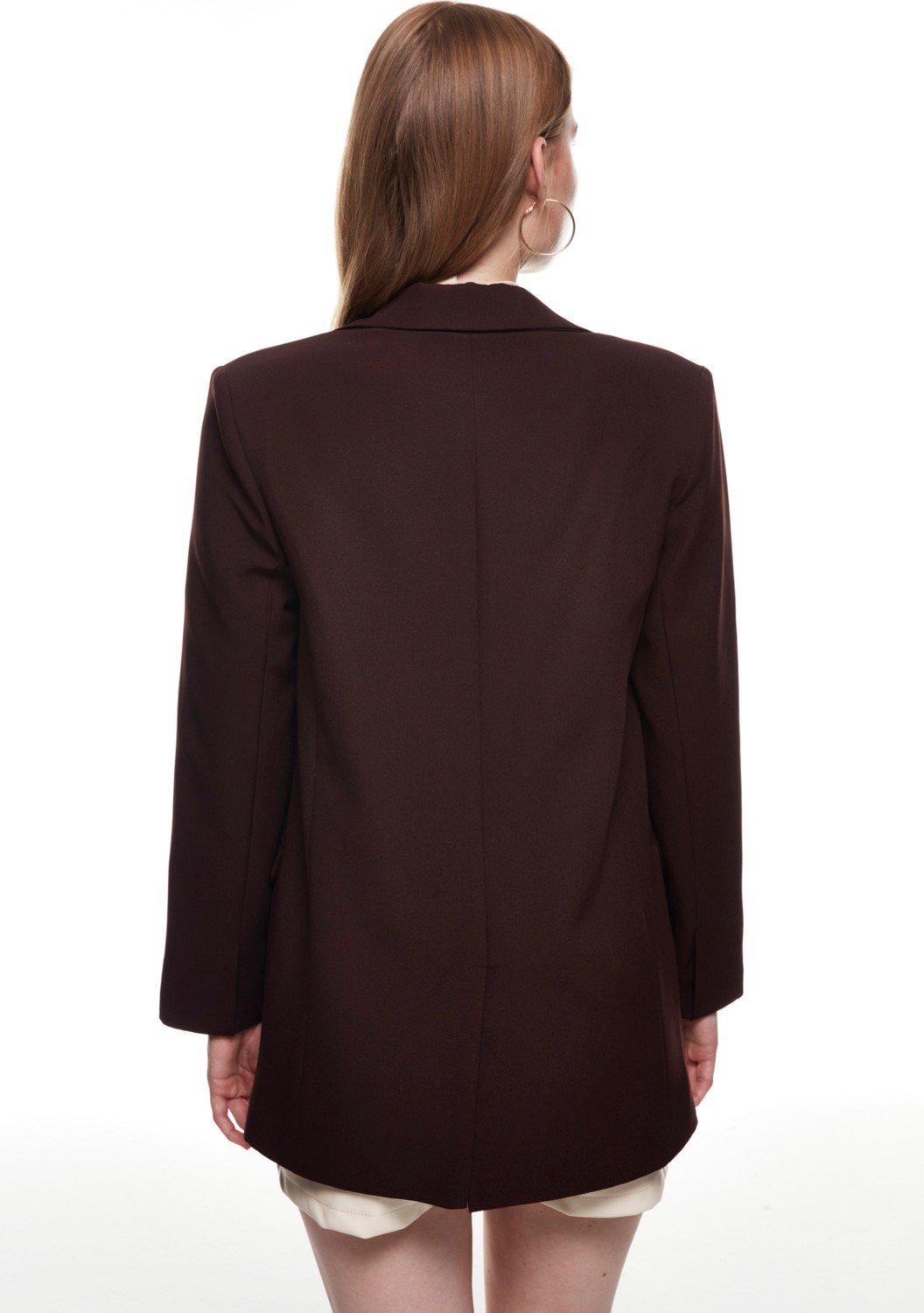 Quzu Kadın Blazer Ceket, Bordo, Düz Desen, Rahat Kesim, Şık ve Konforlu, %92 Polyester %8 Elastan Kumaş görsel 5