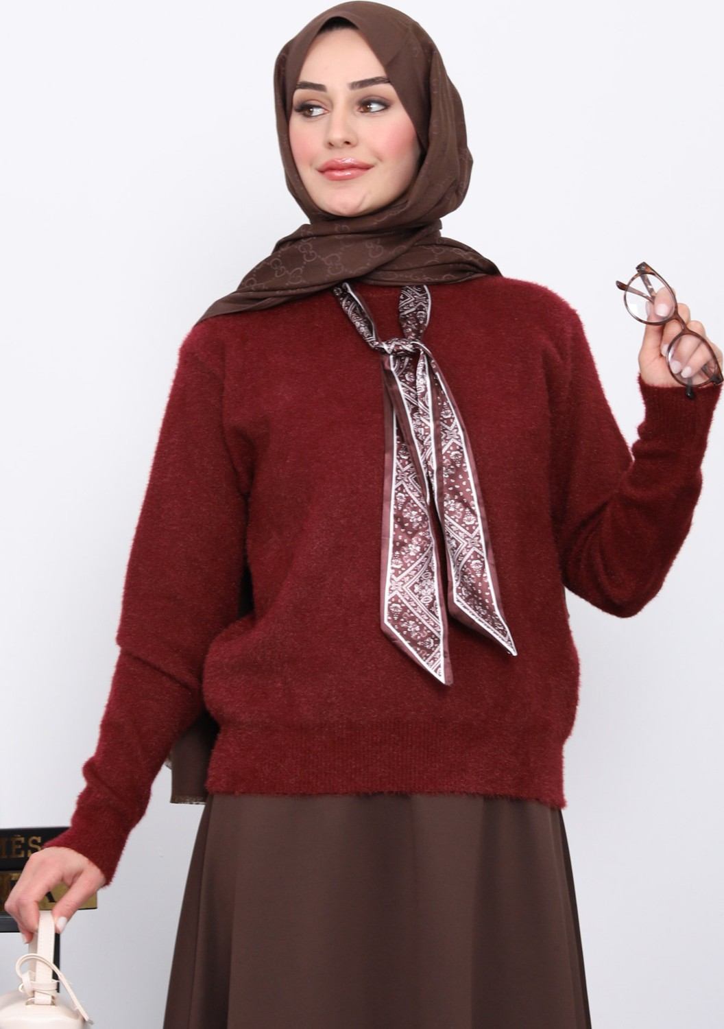 İmaj Butik Siyah Fular Detaylı Angora Yumoş Kazak