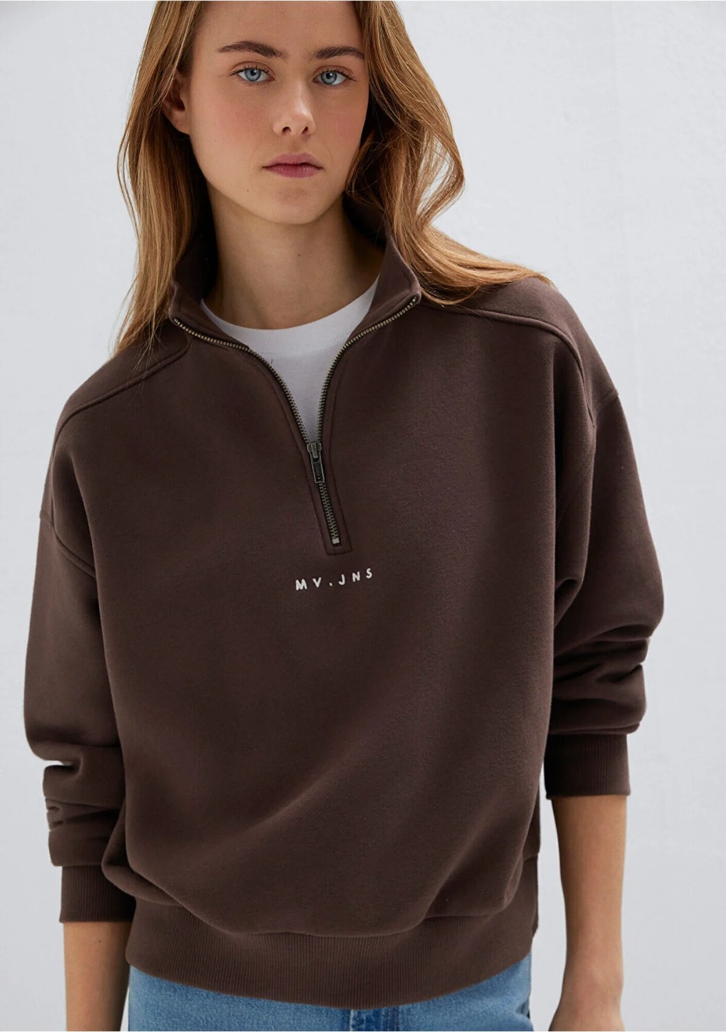 Mavi Mvjns Nakışlı Yarı Fermuarlı Kahverengi Sweatshirt 1S10533-71603