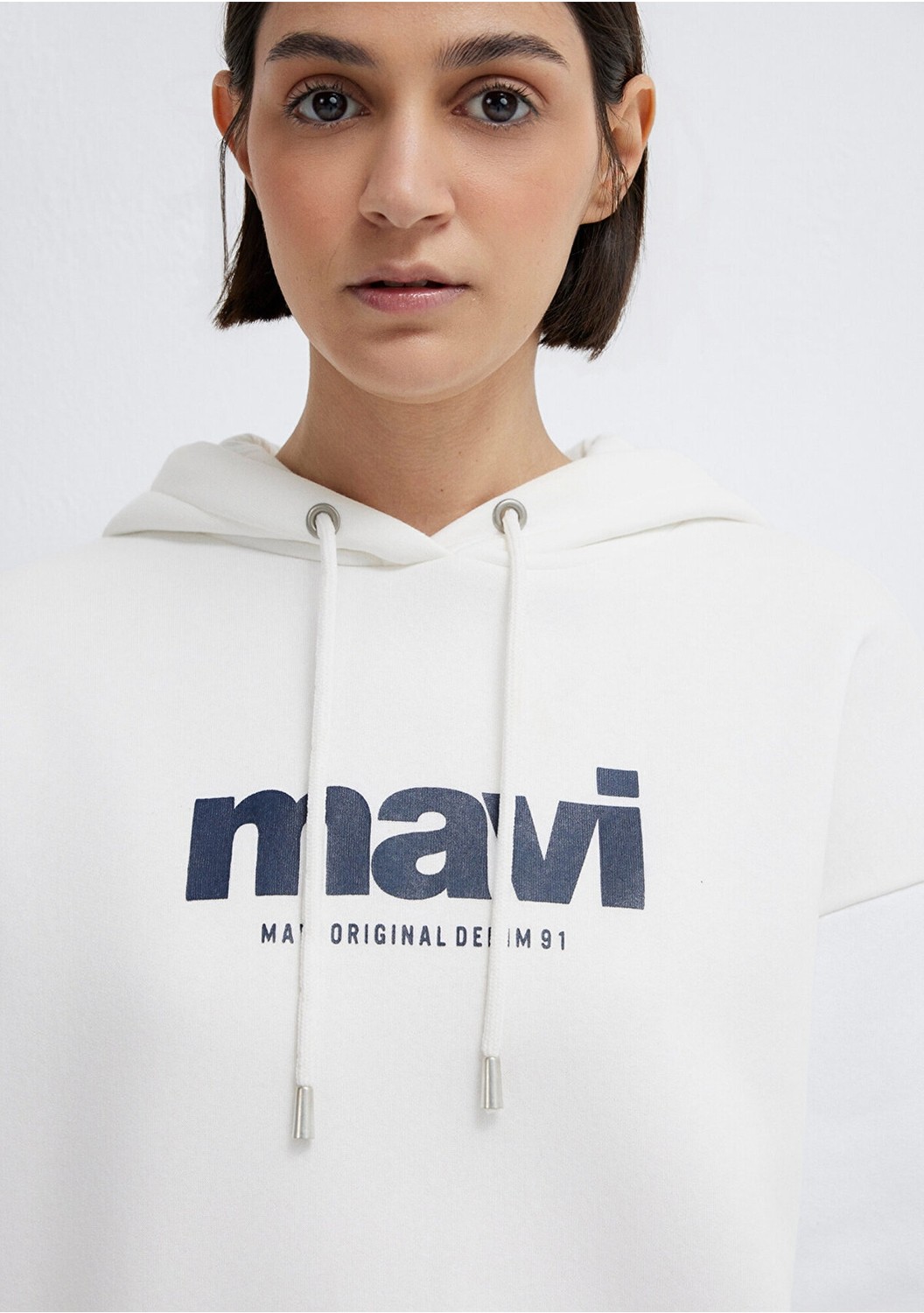 Mavi Logo Baskılı Kapüşonlu Ekru Sweatshirt 168334-81964 görsel 6