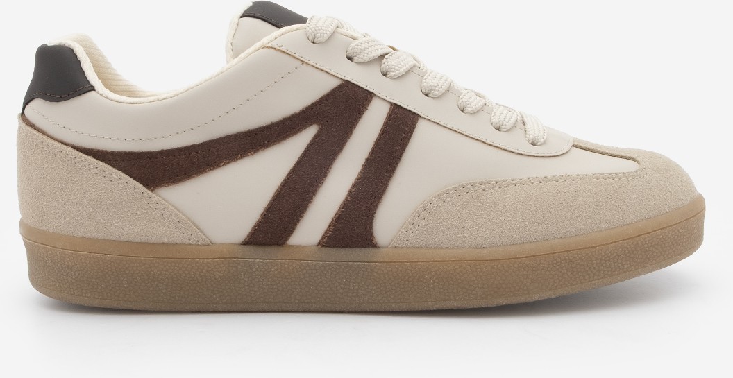 Marjin Kadın Sneaker Bağcıklı Düz Taban Retro Spor Ayakkabı Bej Termo Tabanlı görsel 3