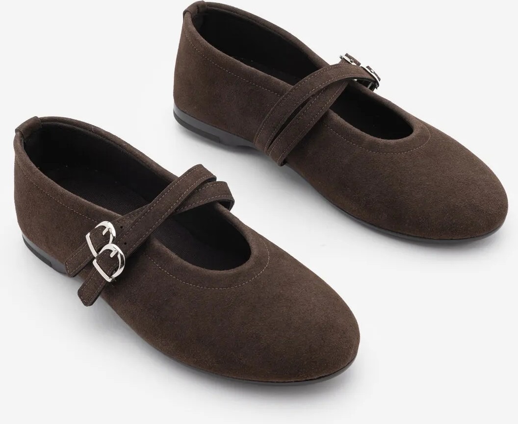 Marjin Kadın Çapraz Bantlı Babet Niroza Kahve Süet görsel 5