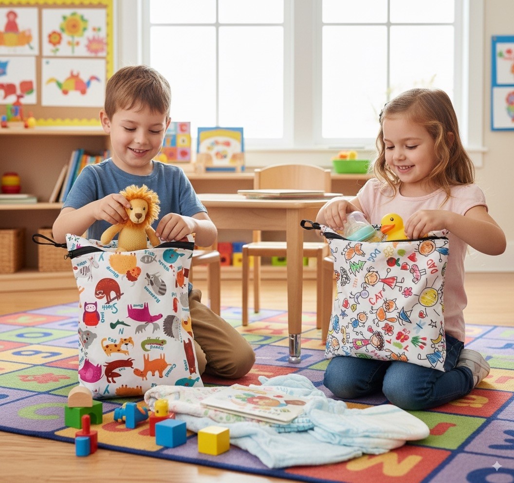 Yorni 2 ADET Family ve Zoo 30X35CM Islak Kuru Çanta Sıvı Geçirmez Fermuarlı Askılı Çok Amaçlı Organizer Mayo ve Kirli Çamaşır Çantası, Makinede Yıkanabilir görsel 3