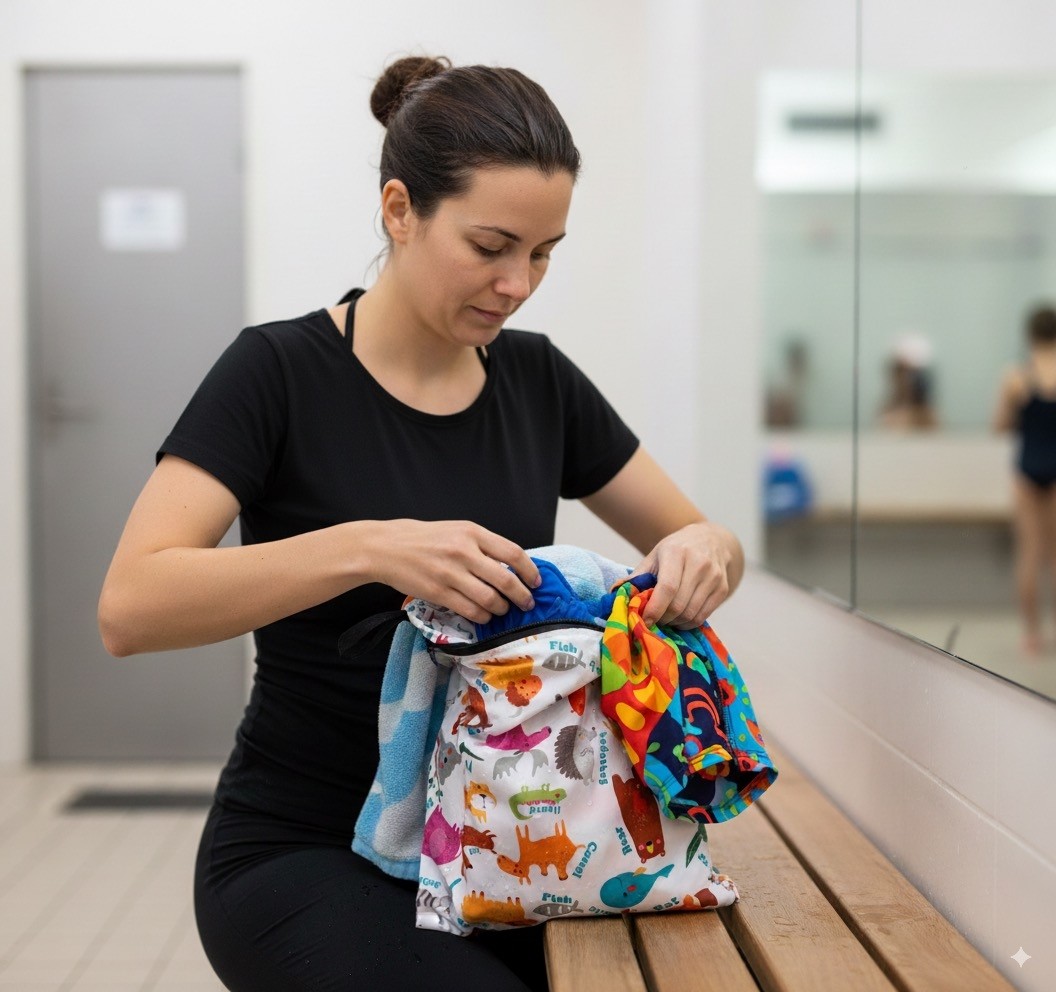 Yorni 2 ADET Family ve Zoo 30X35CM Islak Kuru Çanta Sıvı Geçirmez Fermuarlı Askılı Çok Amaçlı Organizer Mayo ve Kirli Çamaşır Çantası, Makinede Yıkanabilir görsel 4