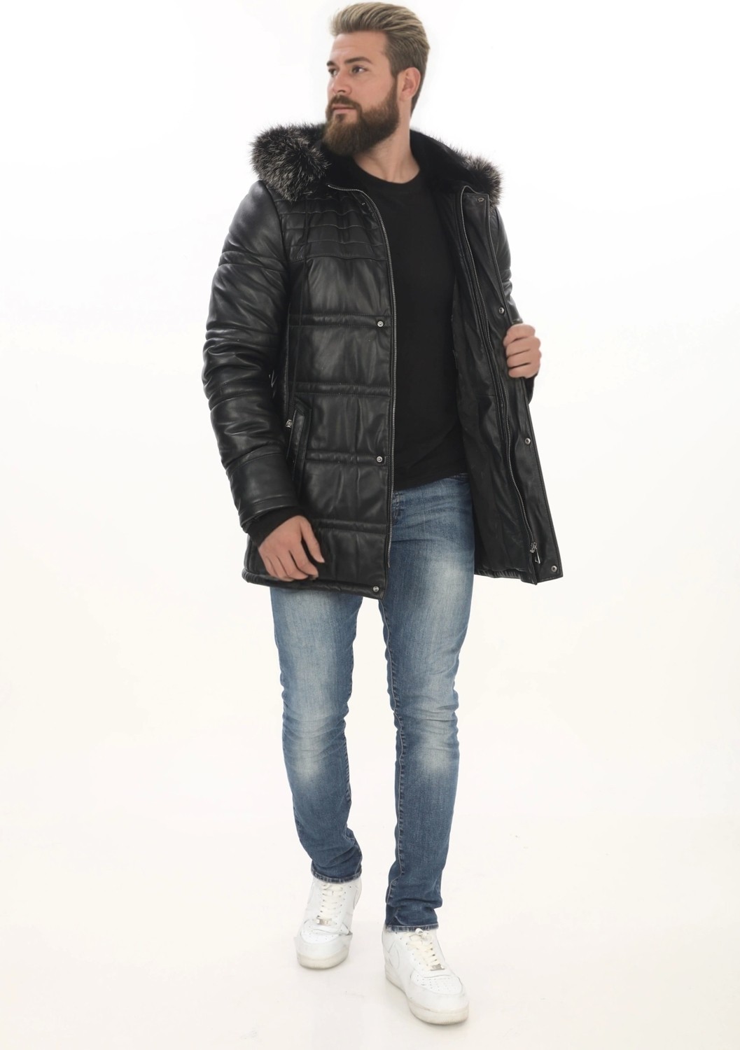 PayBuy Erkek Günlük Şıklık Için Derimont Parka Erkek Hakiki Kuzu Derisi Mont Kapüşonlu Kürklü Kaban görsel 4