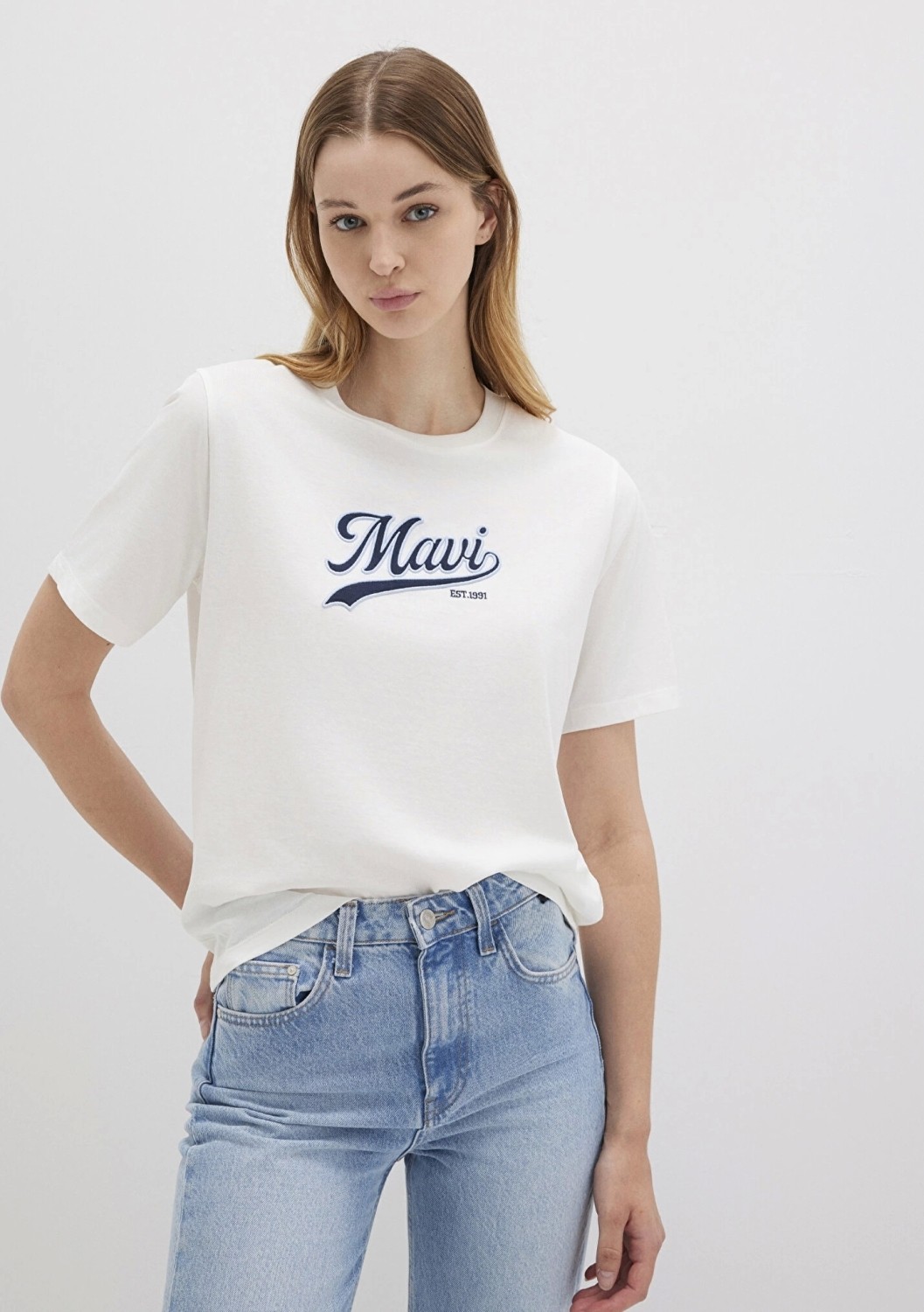 Mavi Logo Baskılı Ekru Tişört 1613565-80194 görsel 2